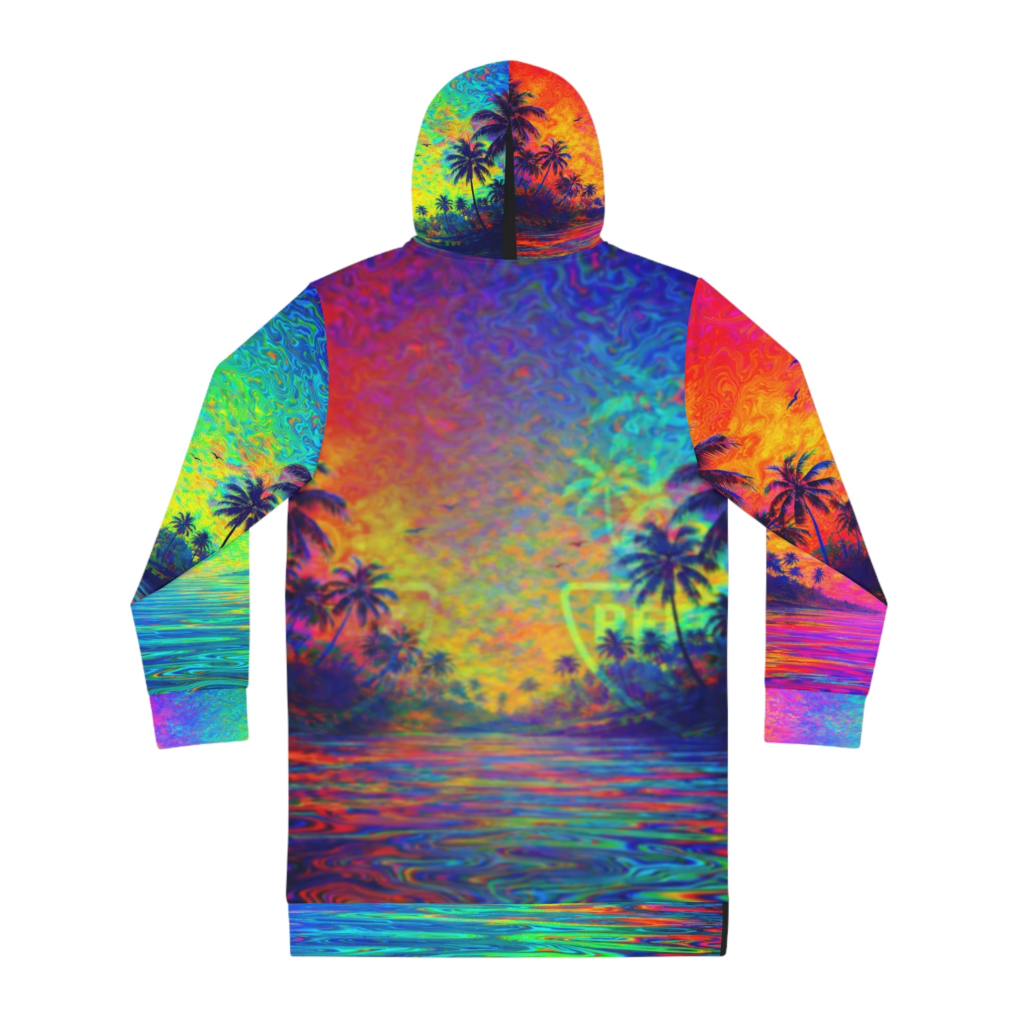 Rebelz Atlaz Logo Splash Hoodie Dress – Neon Motorcycle Beach Logo AOP