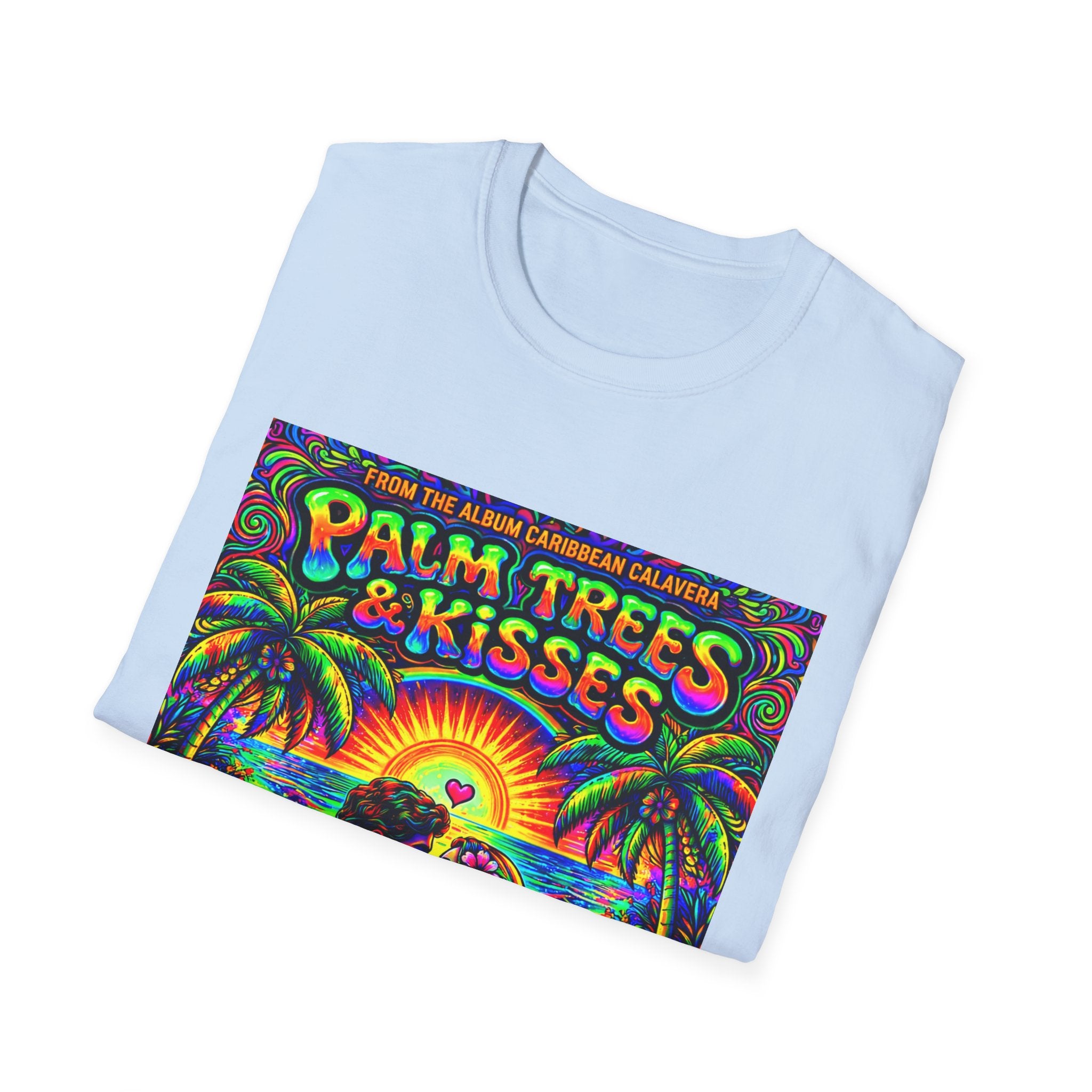 Palm Trees & Kisses Song Cover Art From The Caribbean Calavera Album  Tropical Graphic T-Shirt — Retro Sunset Beach Vibes