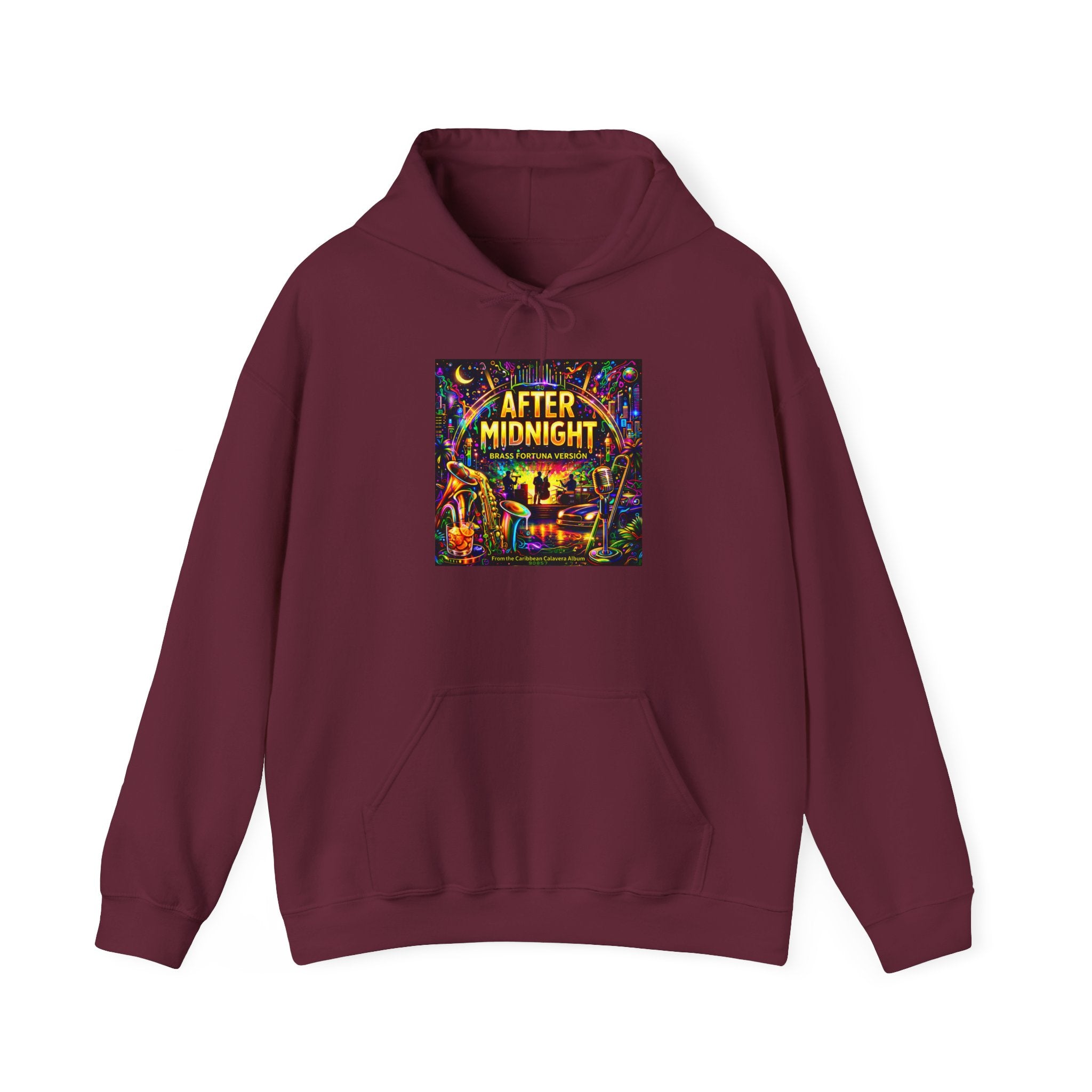 After Midnight Hoodie  Song Cover Art From The Caribbean Calavera Album  — Neon City Nightlife Graphic Sweatshirt