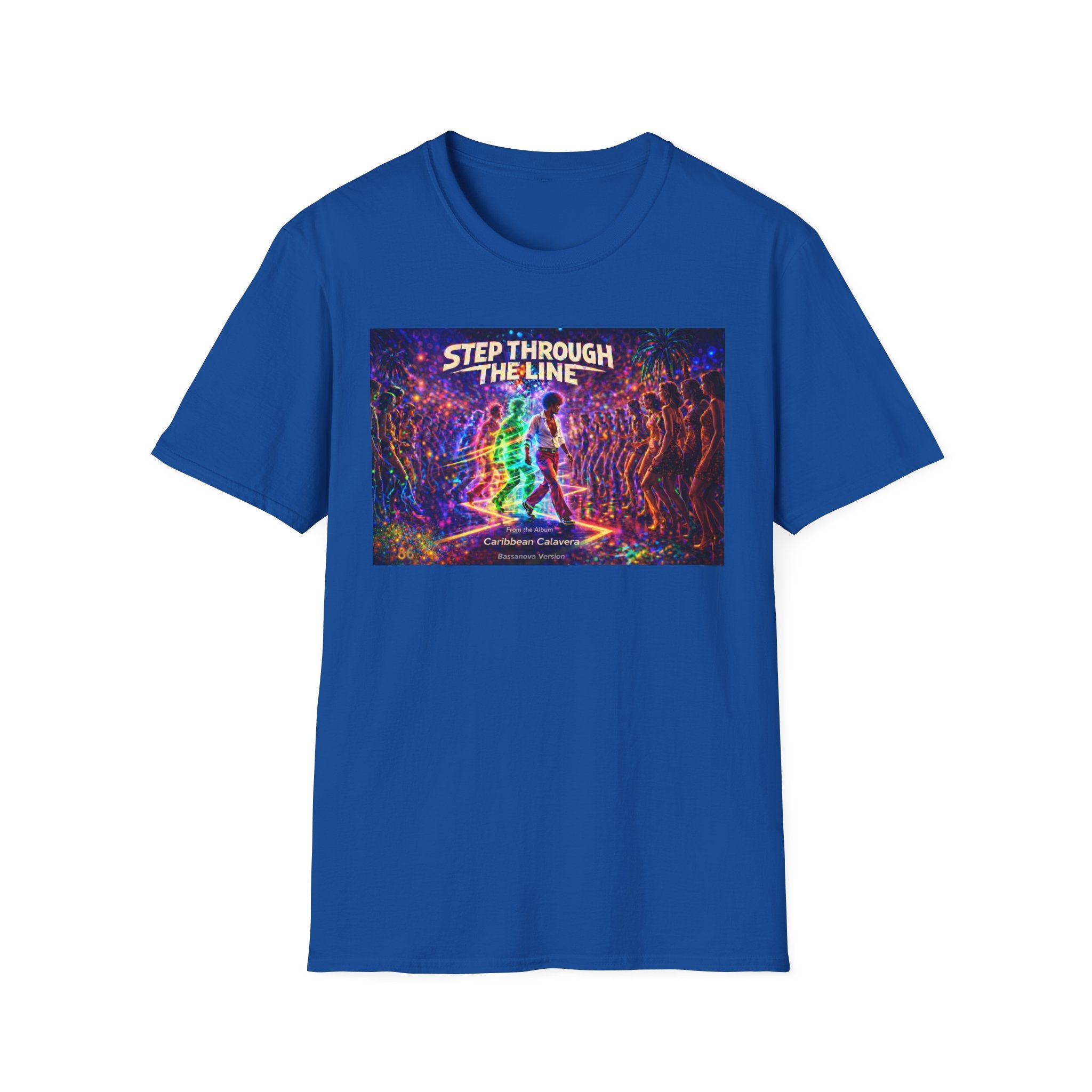 Step Through The Line T-Shirt Song Cover Art From The Caribbean Calavera Album  — Psychedelic Rainbow Silhouette Graphic Tee