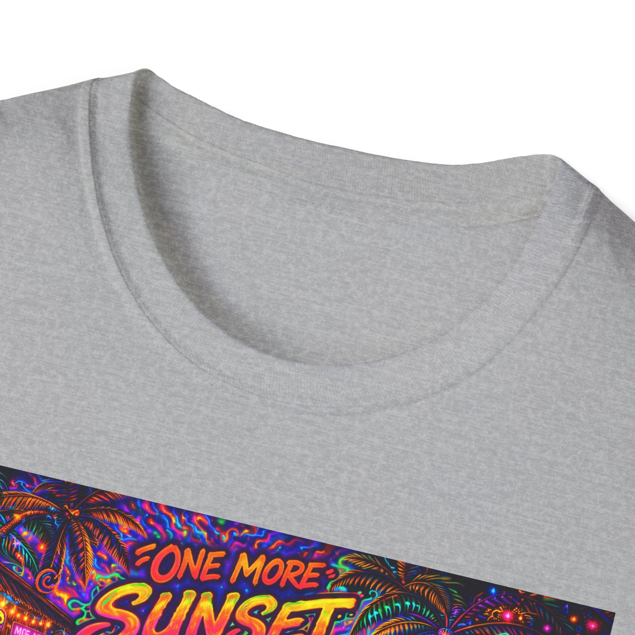 One More Sunset Bonfire Graphic T-Shirt  Song Cover Art From The Caribbean Calavera Album   — "Sunset" Neon Beach Party Tee