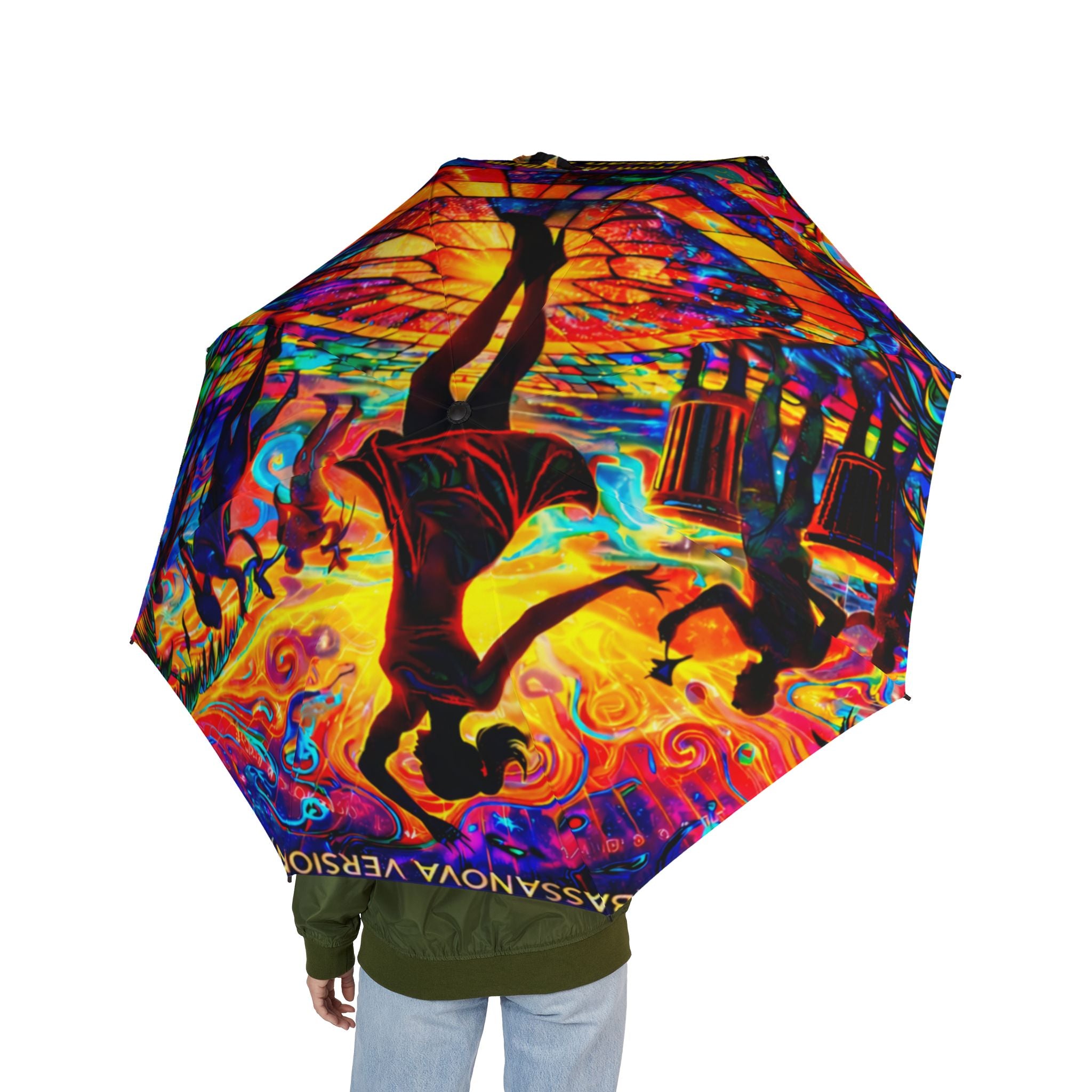 I Can't Stand It So I Dance Foldable Umbrella — Vibrant Psychedelic Stained-Glass Dance Design