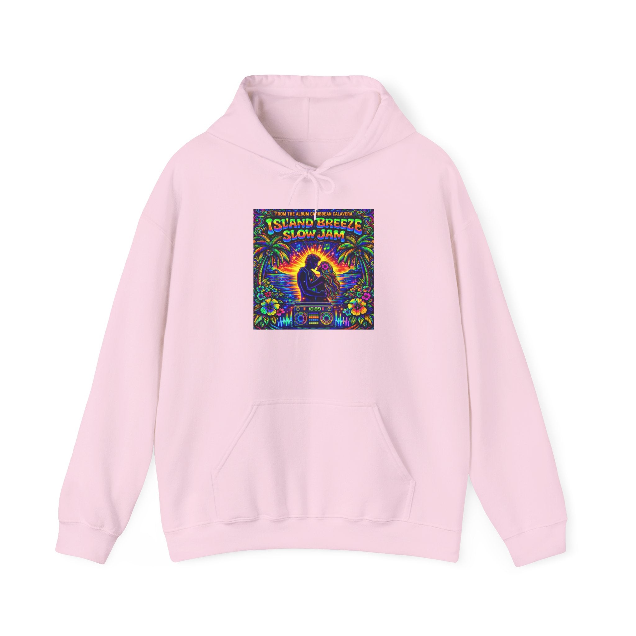 Island Breeze Slow Jam Hoodie  Song Cover Art From The Caribbean Calavera Album  — Retro Tropical Couple Graphic Hoodie