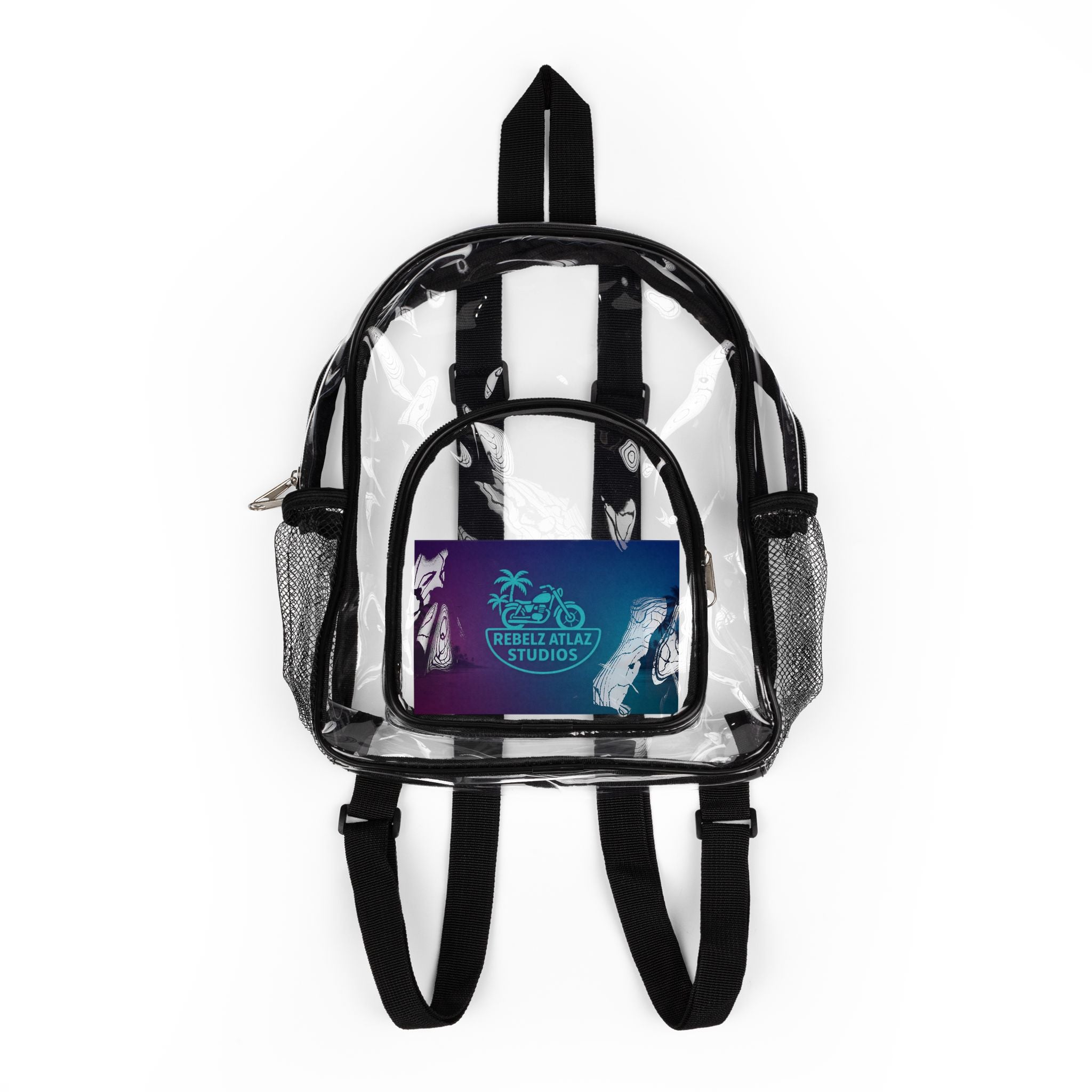 Rebelz Atlaz Logo Motorcycle Palm Trees Clear Stadium Backpack - Transparent Security Bag for Games, Concerts & School