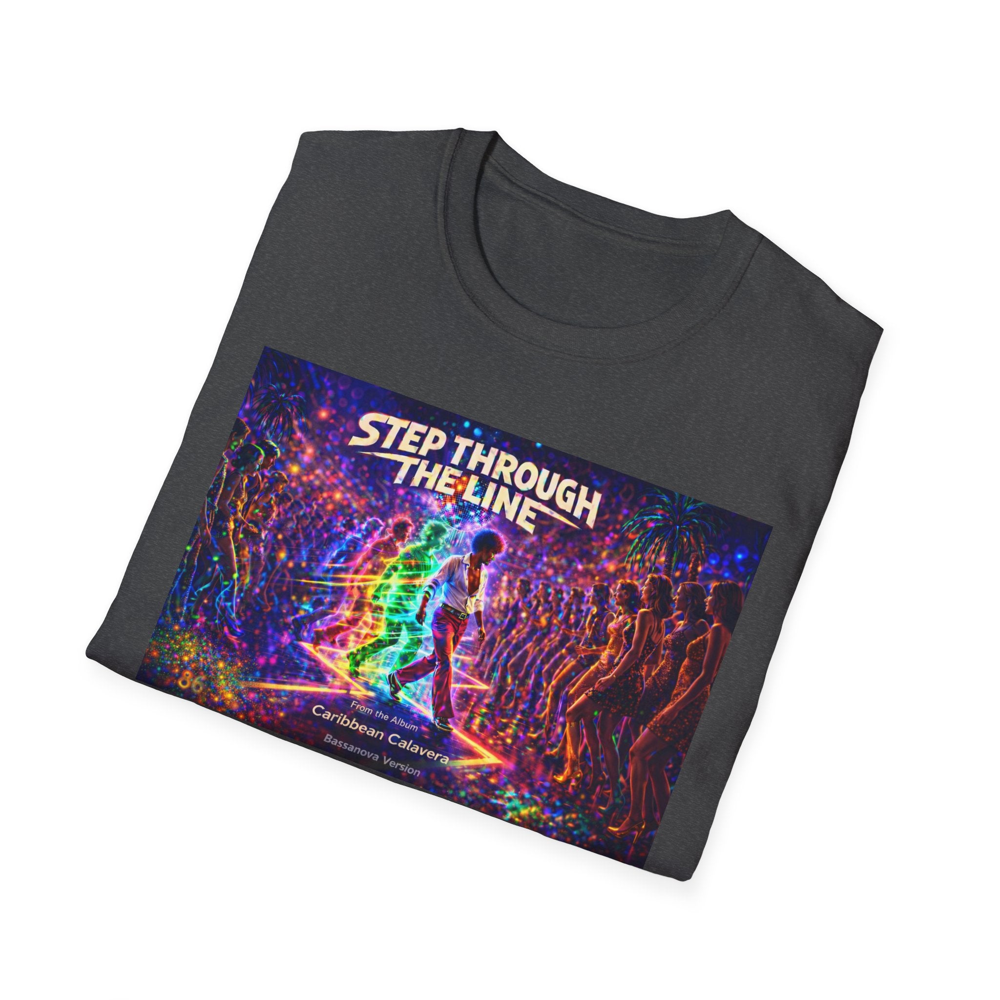 Step Through The Line T-Shirt Song Cover Art From The Caribbean Calavera Album  — Psychedelic Rainbow Silhouette Graphic Tee