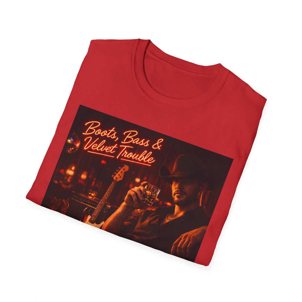 "Boots, Bass & Velvet Trouble" Retro Music Tee Vintage Rock T-Shirt —