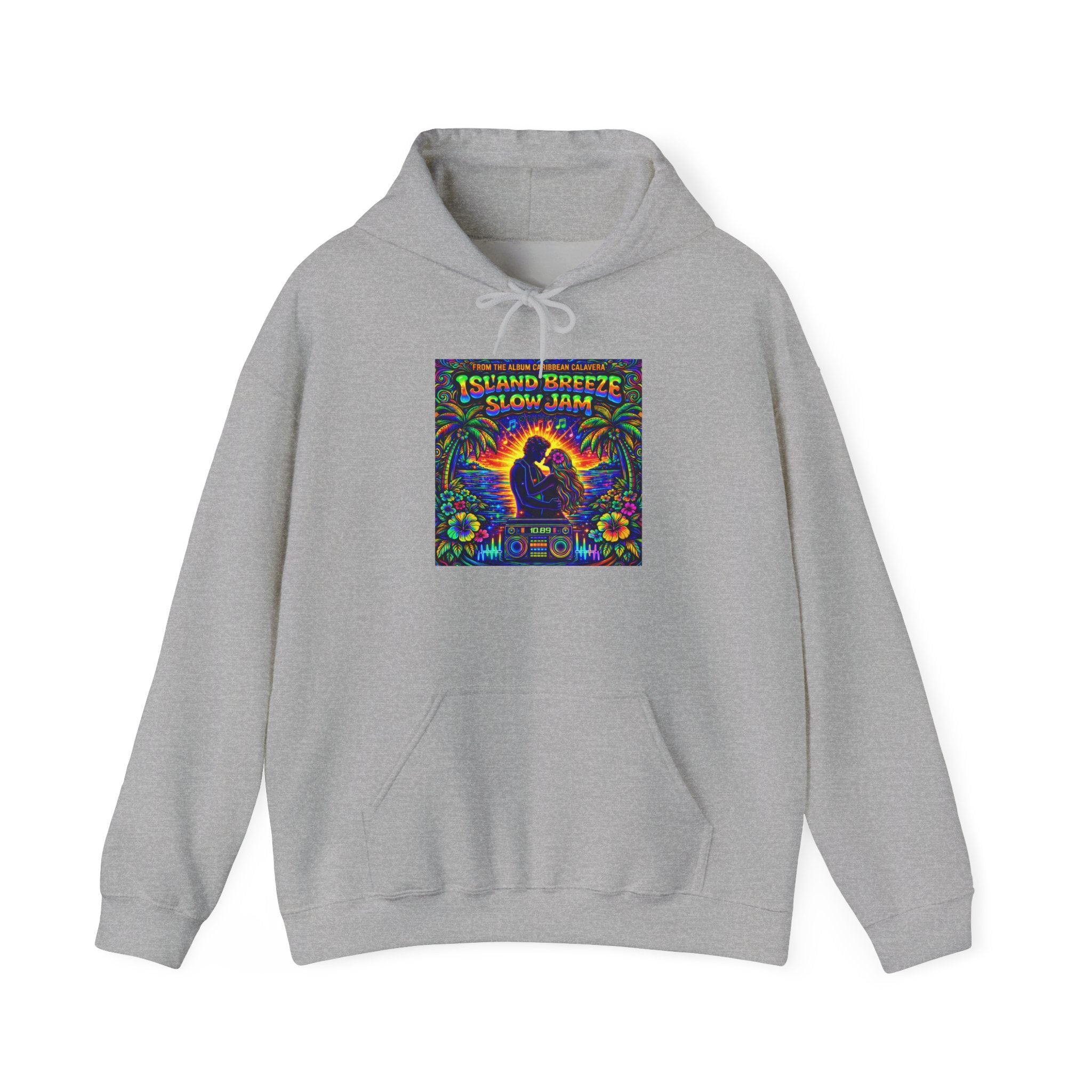 Island Breeze Slow Jam Hoodie  Song Cover Art From The Caribbean Calavera Album  — Retro Tropical Couple Graphic Hoodie