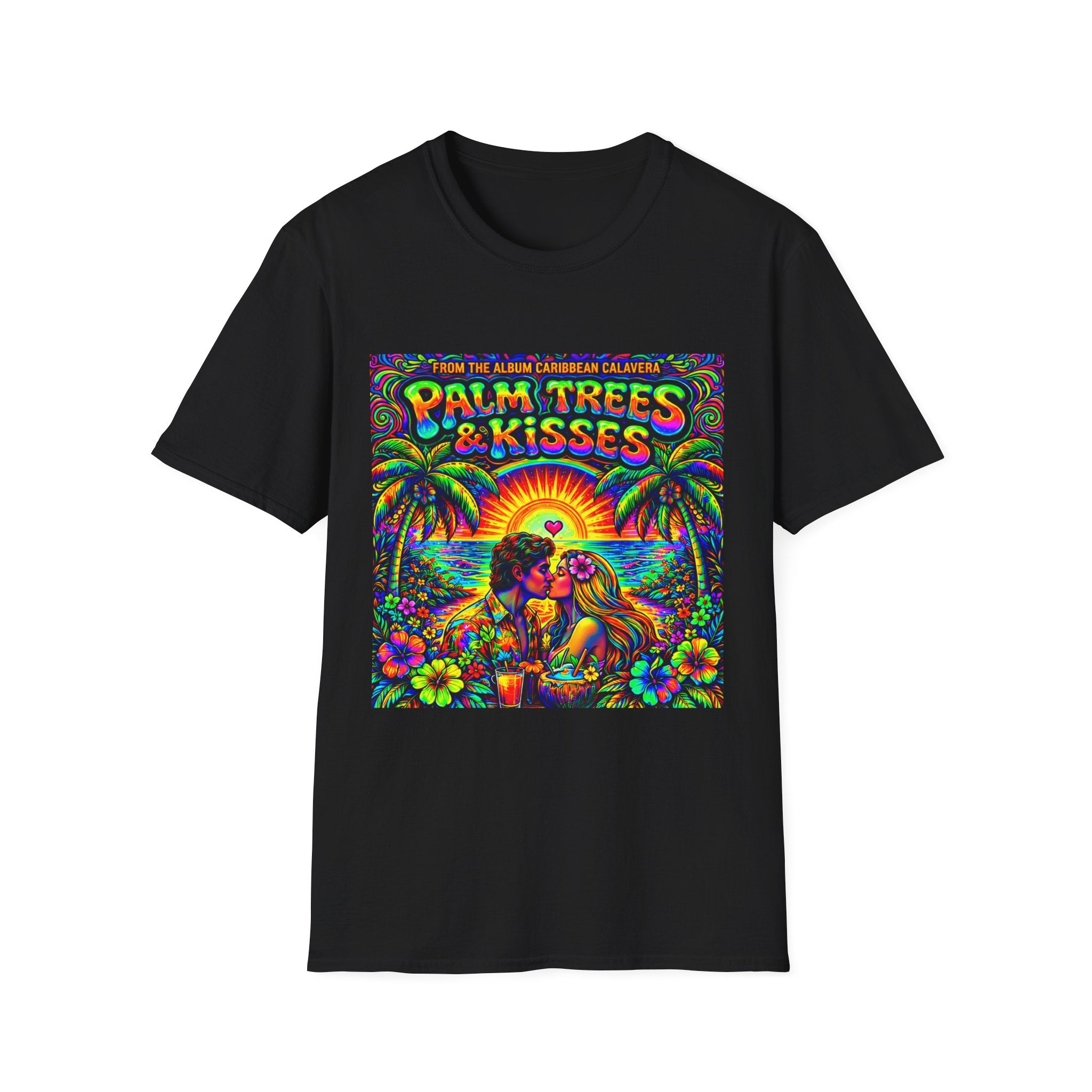Palm Trees & Kisses Song Cover Art From The Caribbean Calavera Album  Tropical Graphic T-Shirt — Retro Sunset Beach Vibes