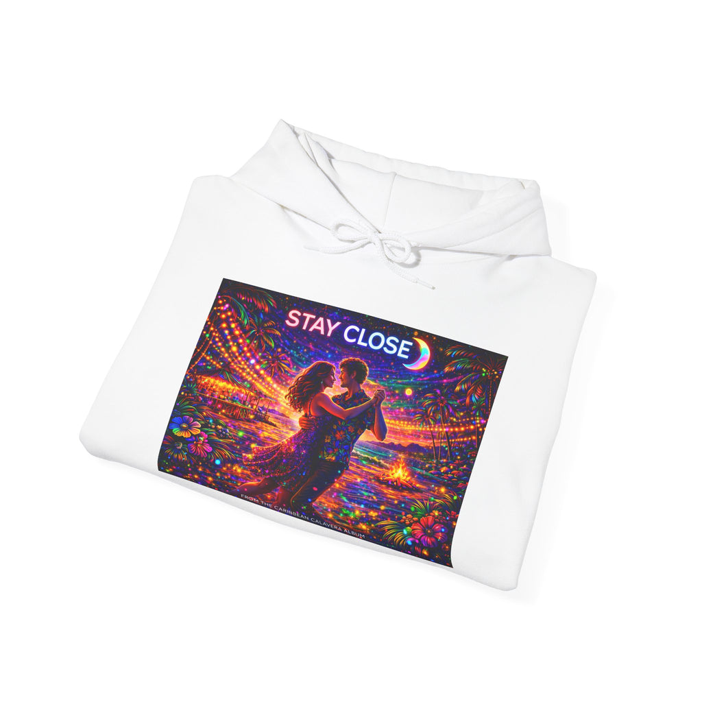 Stay Close Hoodie   Song Cover Art From The Caribbean Calavera Album  — Romantic Neon Couple Pullover