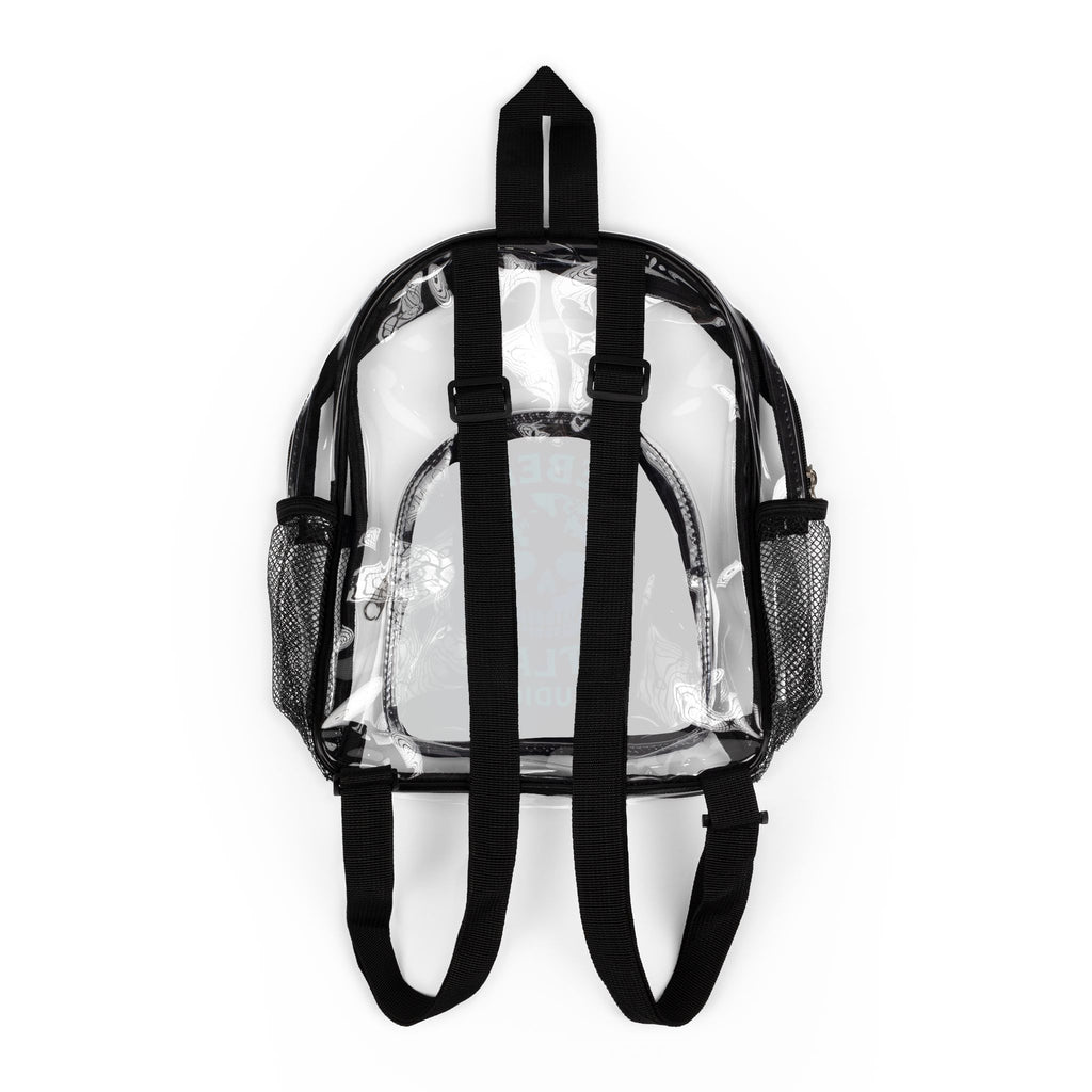 Rebelz Atlaz Studios Logo Skull World Clear Stadium Backpack — Transparent School & Event Bag with Rebel Skull Insert
