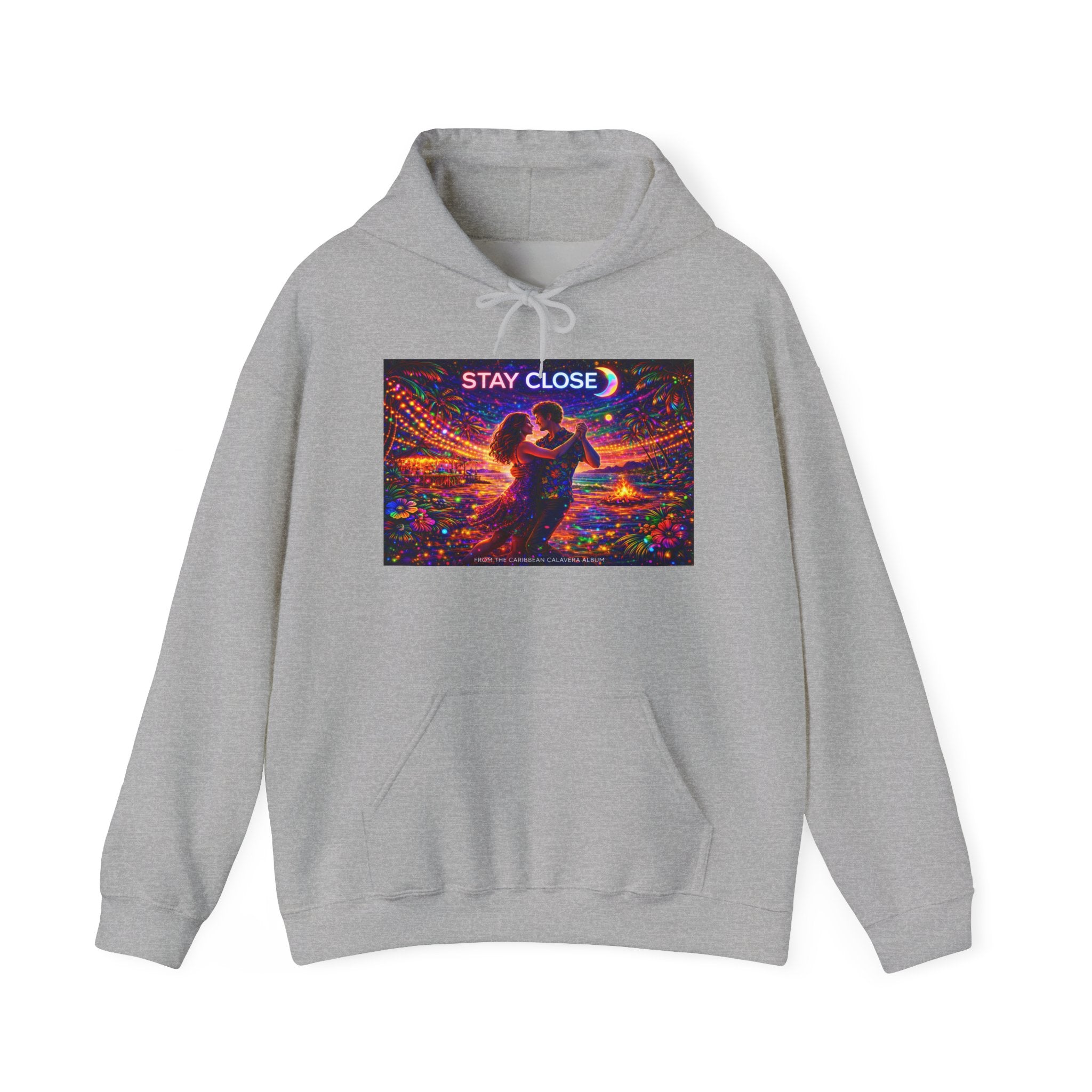 Stay Close Hoodie   Song Cover Art From The Caribbean Calavera Album  — Romantic Neon Couple Pullover