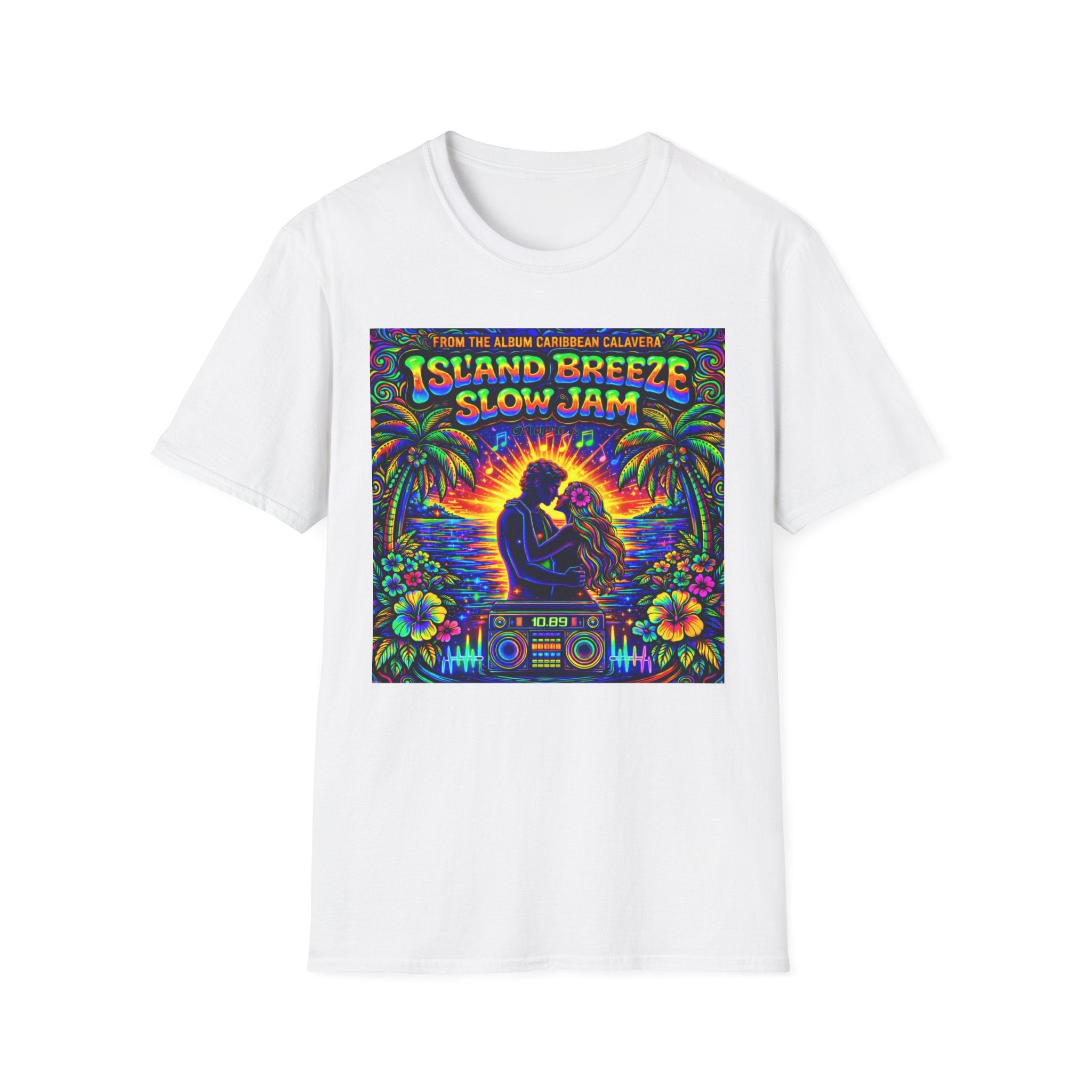 Island Breeze Slow Jam T-Shirt  Song Cover Art From The Caribbean Calavera Album   — Retro Tropical Sunset Music Tee