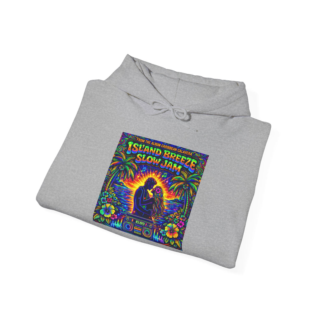 Island Breeze Slow Jam Hoodie  Song Cover Art From The Caribbean Calavera Album  — Retro Tropical Couple Graphic Hoodie