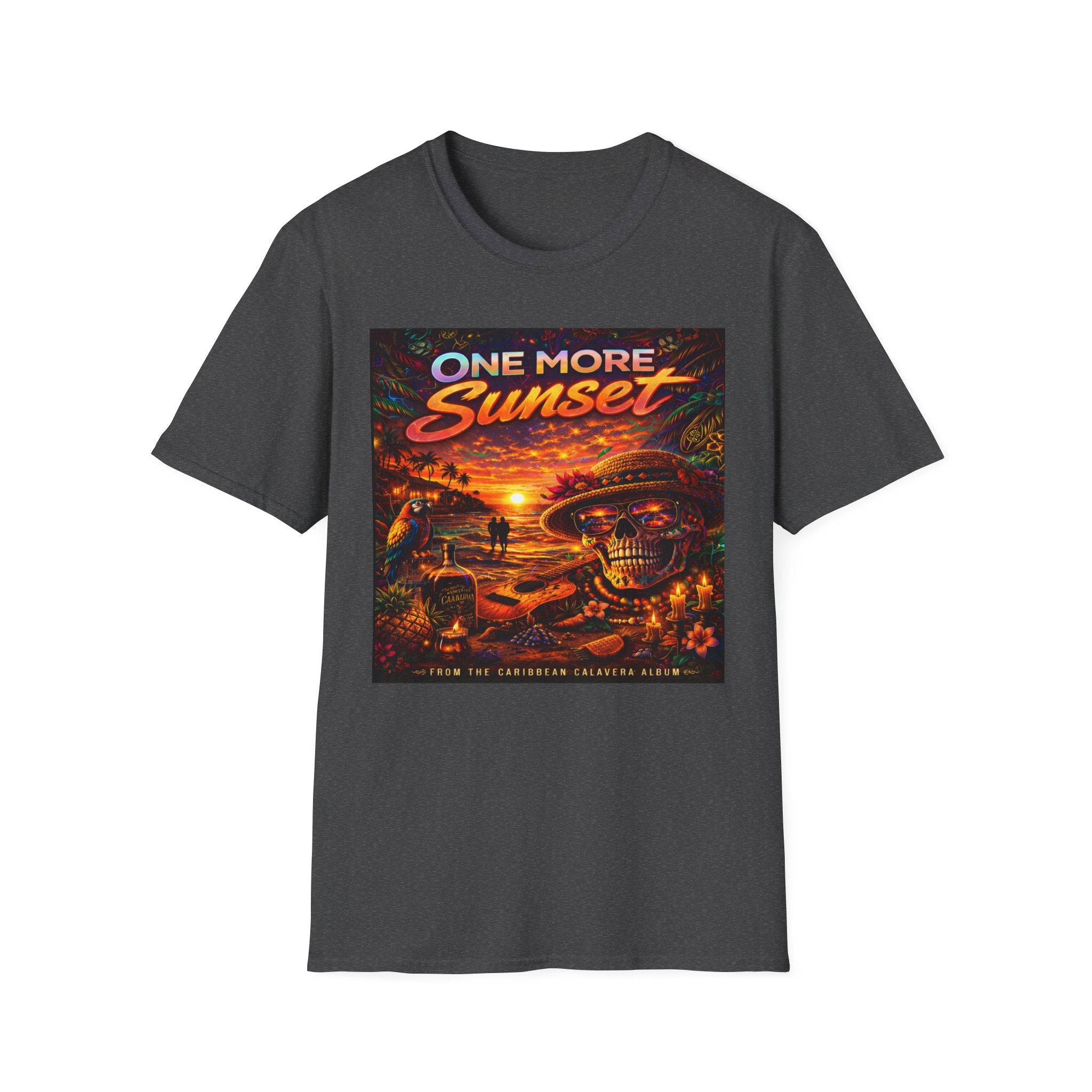 One More Sunset T-Shirt —  Song Cover Art From The Caribbean Calavera Album Retro Surf Skull Sunset Graphic Tee