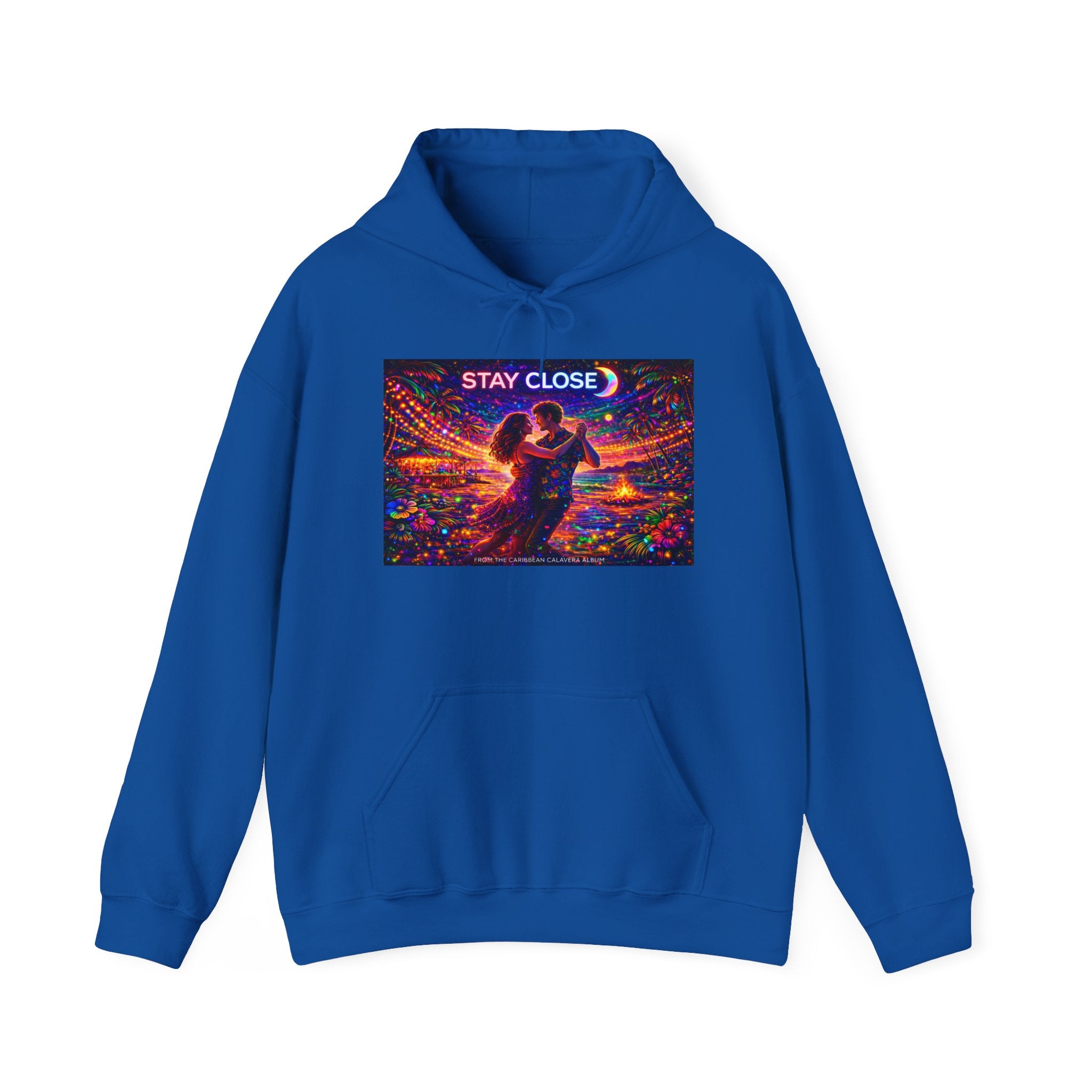 Stay Close Hoodie   Song Cover Art From The Caribbean Calavera Album  — Romantic Neon Couple Pullover