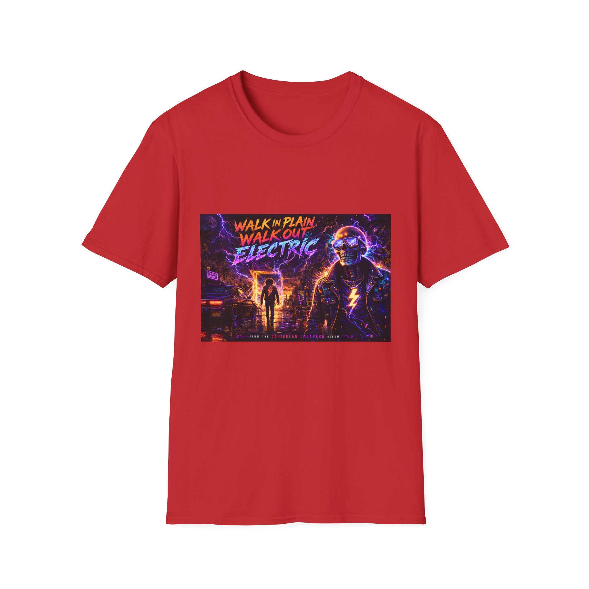 Walk Out Electric  Song Cover Art From The Caribbean Calavera Album Hoodie Retro Tee — “Walk In Plain, Walk Out Electric” Vintage Cyberpunk T-Shirt