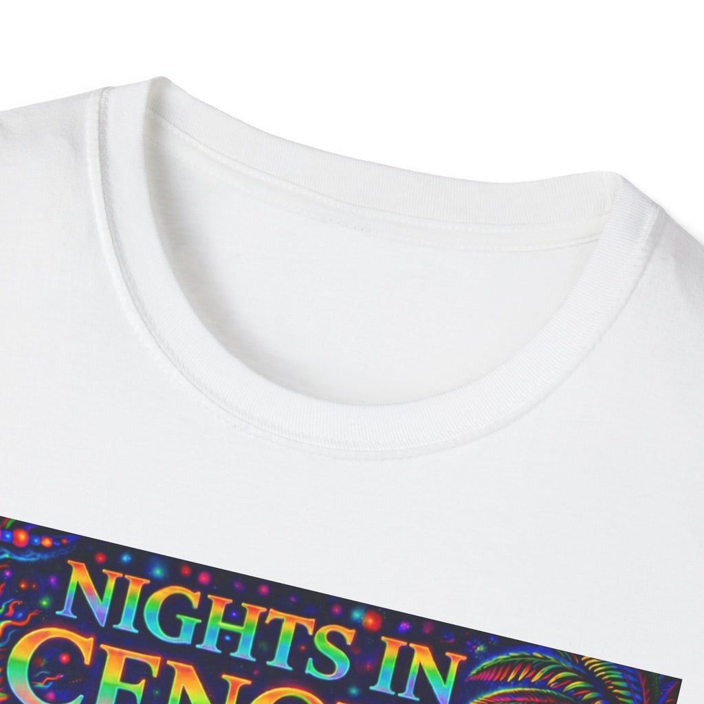 Nights in Cenovia T-Shirt  Song Cover Art From The Caribbean Calavera Album   — Colorful Fireworks Cityscape Tee