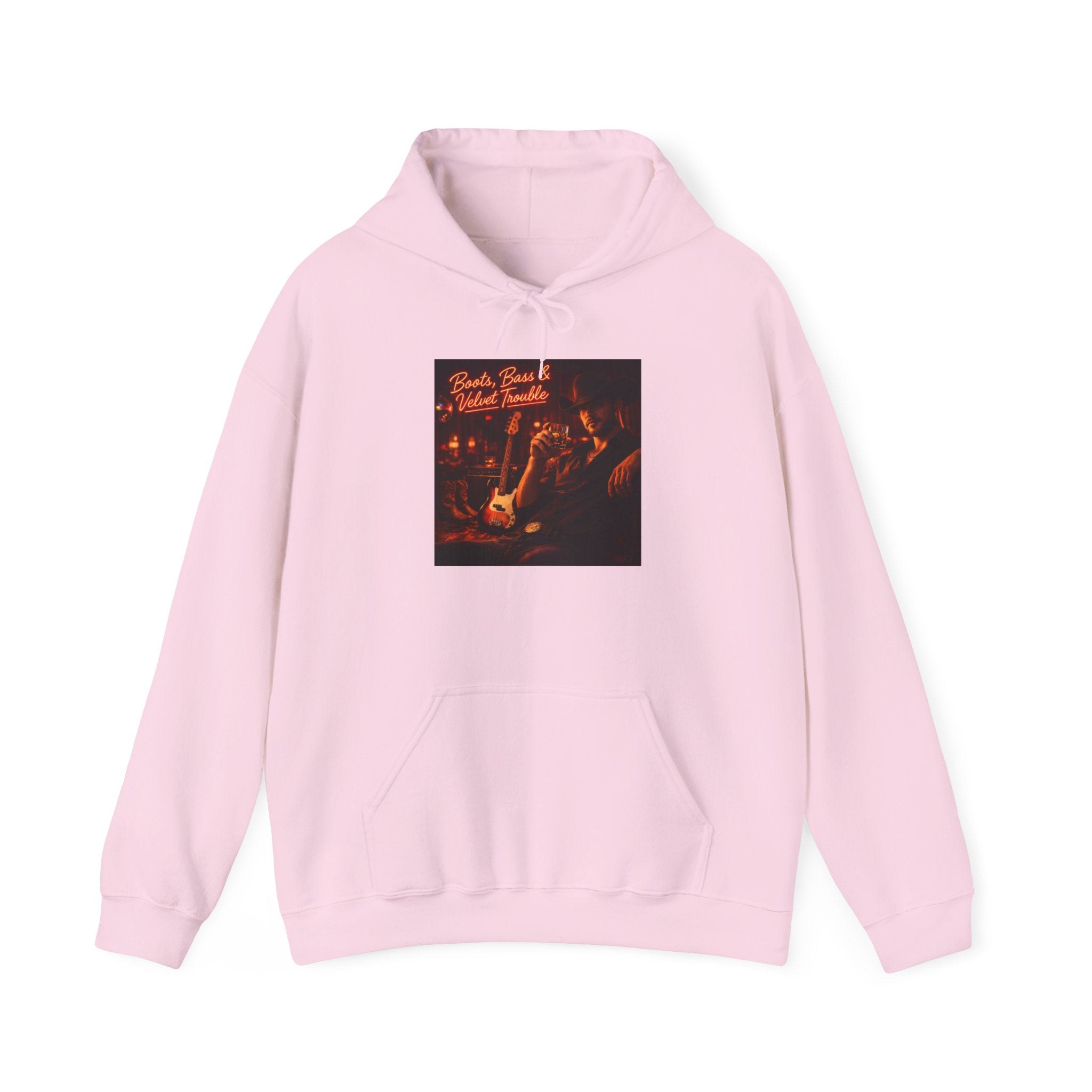 Boots Bass & Velvet Trouble Vintage Whiskey & Guitars Graphic Hoodie Cozy Bar Night Hoodie –