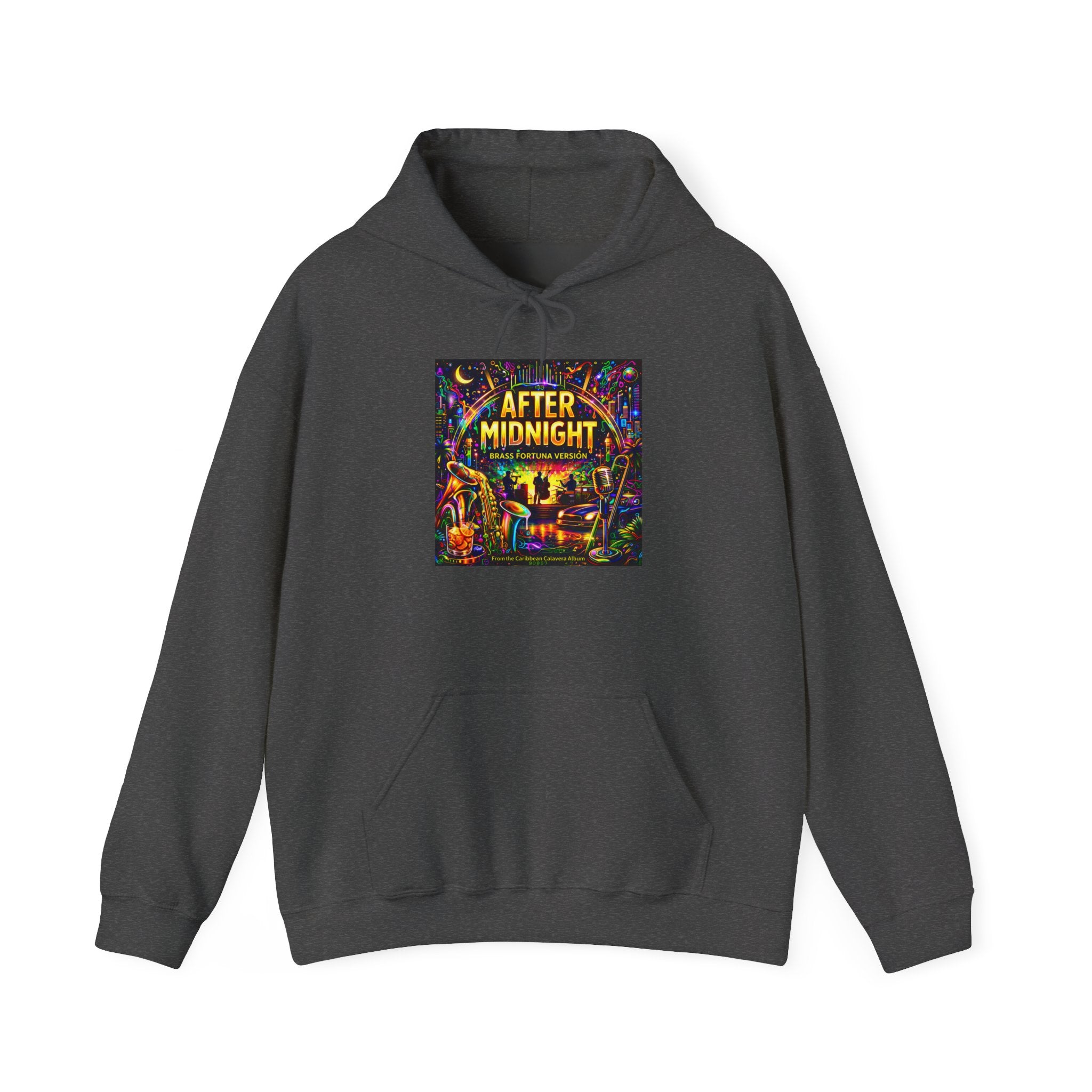 After Midnight Hoodie  Song Cover Art From The Caribbean Calavera Album  — Neon City Nightlife Graphic Sweatshirt