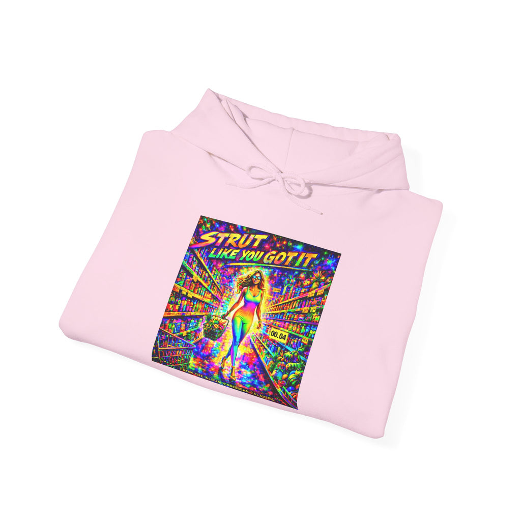 Strut! Like You Got It Retro Disco Hoodie Song Cover Art From The Caribbean Calavera Album — Colorful Rainbow Graphic