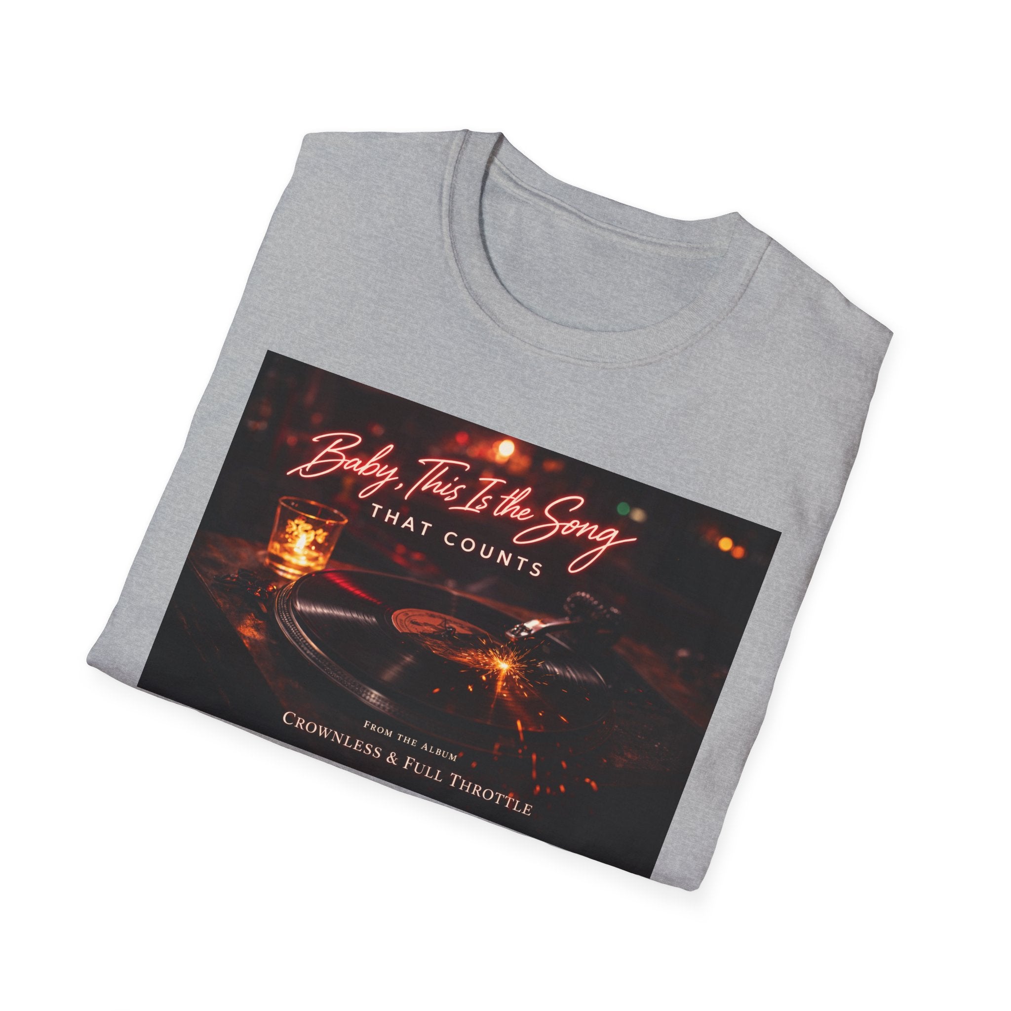 T‑Shirt — 'Baby, It's The Song That Counts'  Crownless and Full Throttle Album Cover Artwork Retro Candlelit Music Graphic Tee
