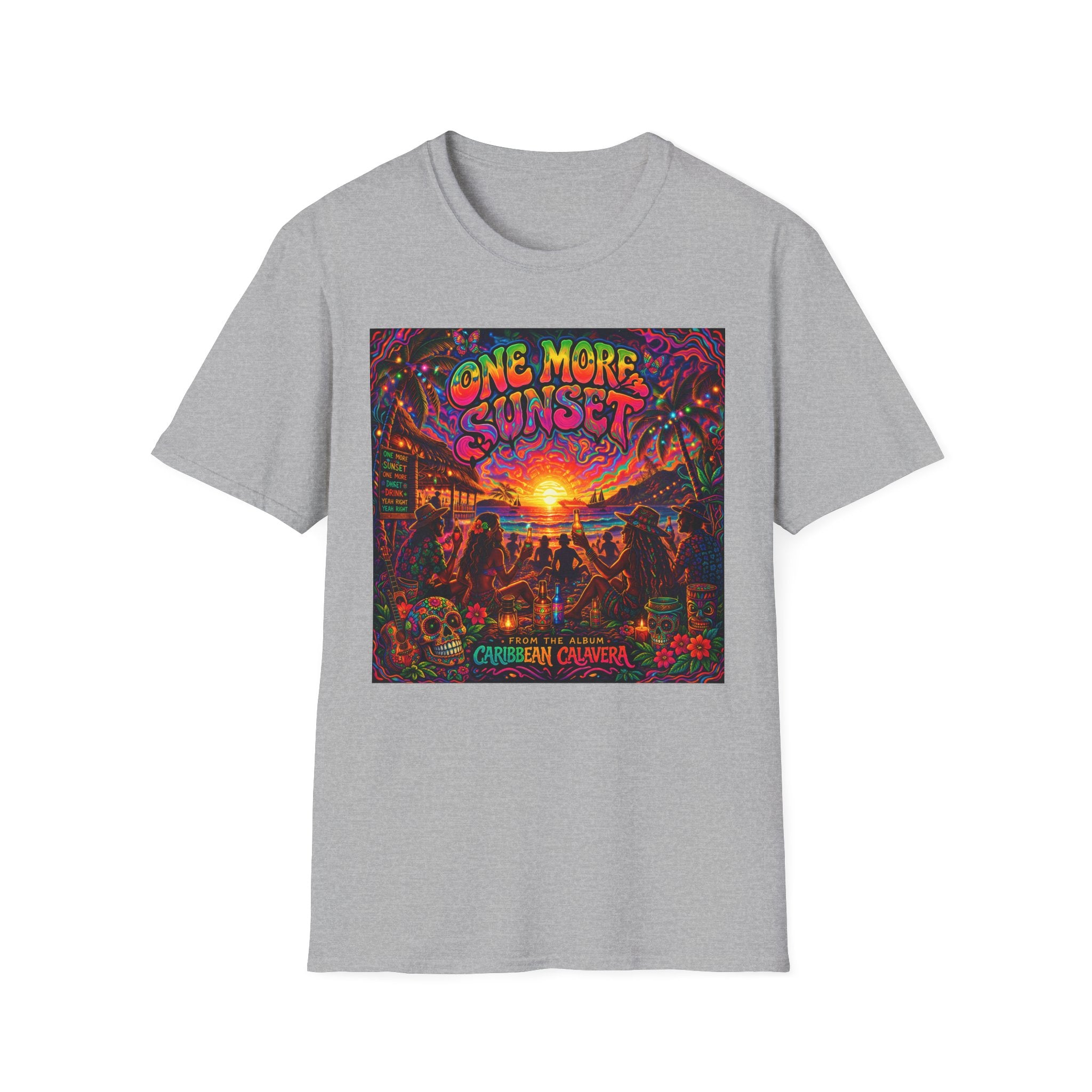 One More Sunset T-Shirt —  Song Cover Art From The Caribbean Calavera Album   Tropical Sunset Concert Graphic Tee