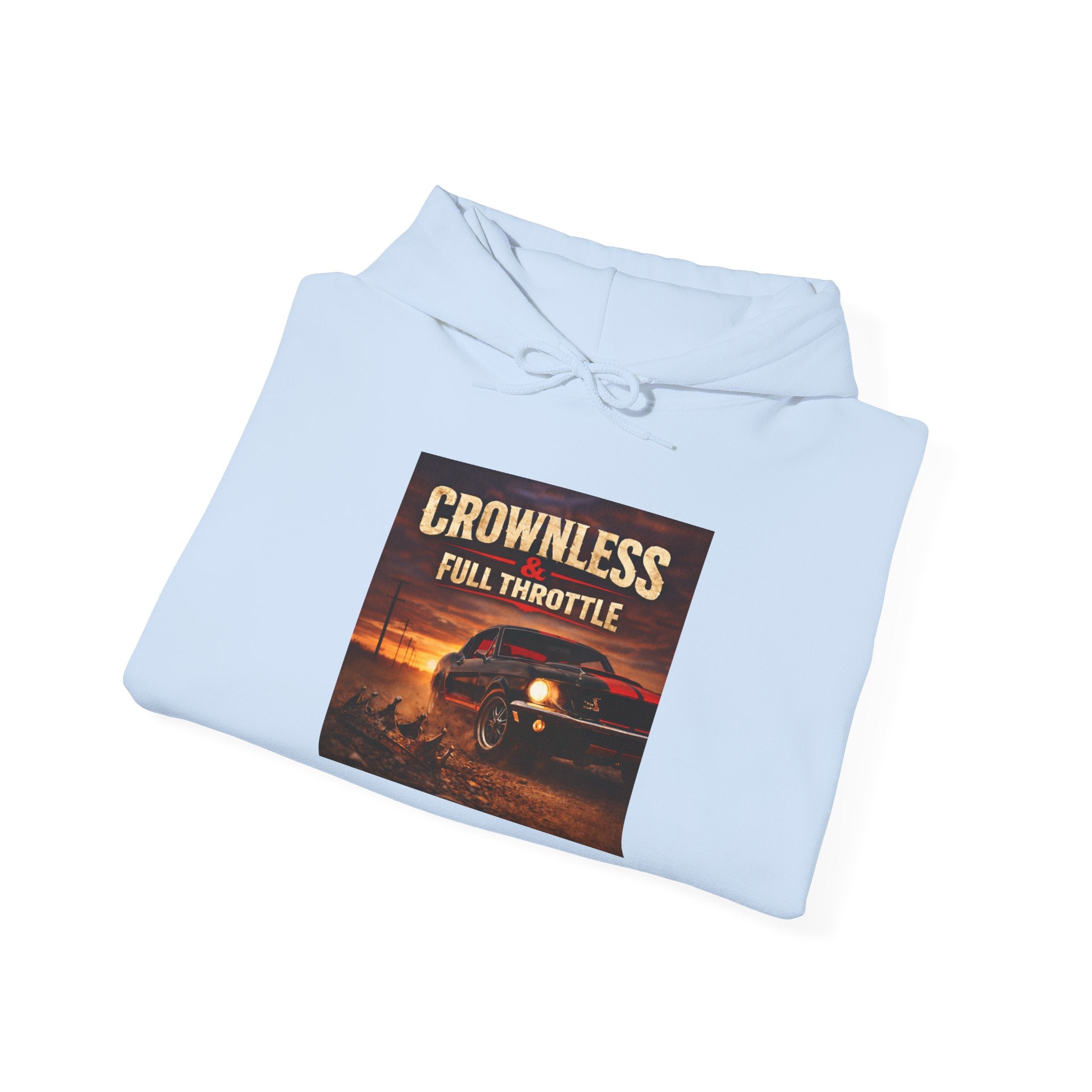 Crownless & Full Throttle Album Hoodie - Vintage Muscle Car Sunset Pullover