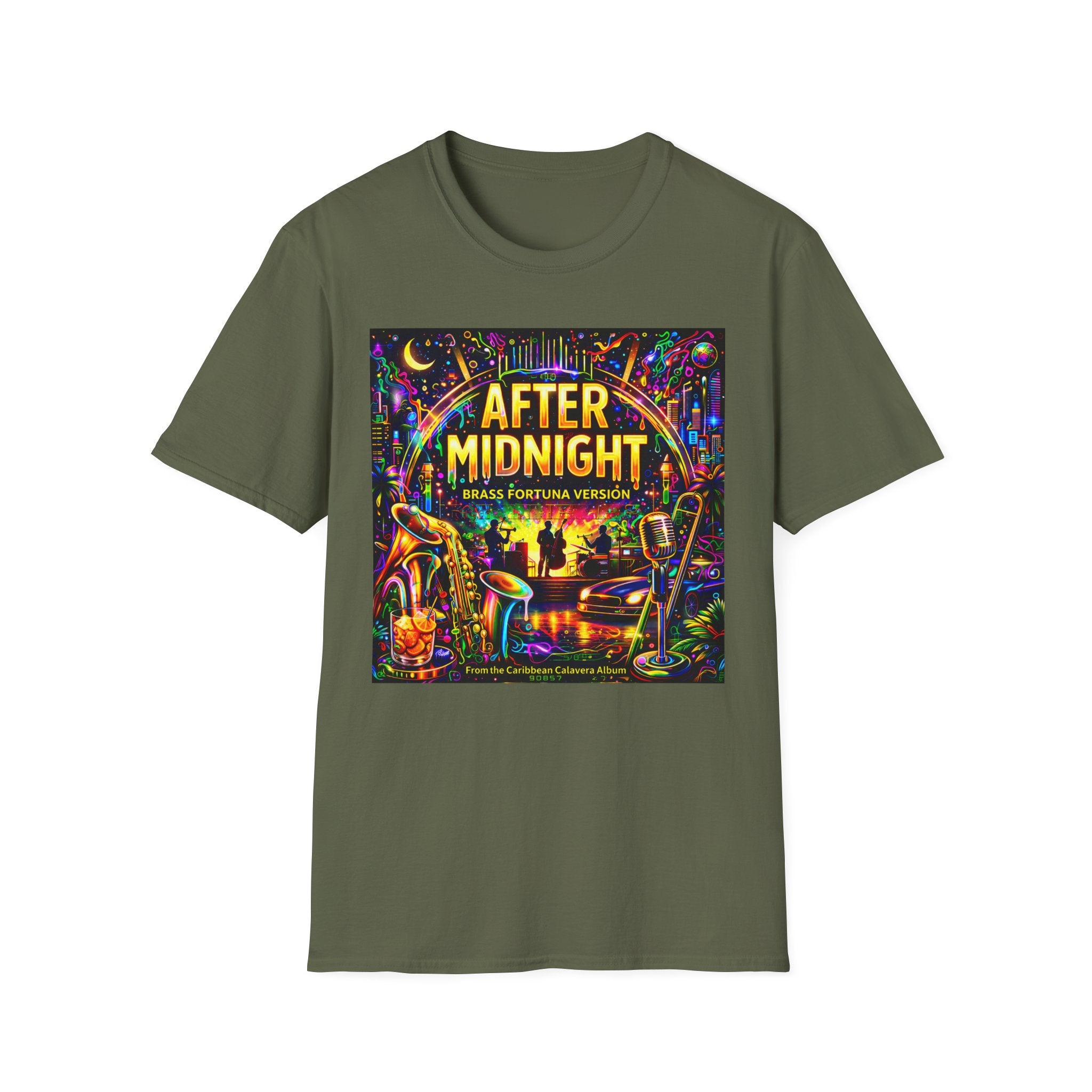 After Midnight T-Shirt  Song Cover Art From The Caribbean Calavera Album – Neon Jazz Club Graphic Tee