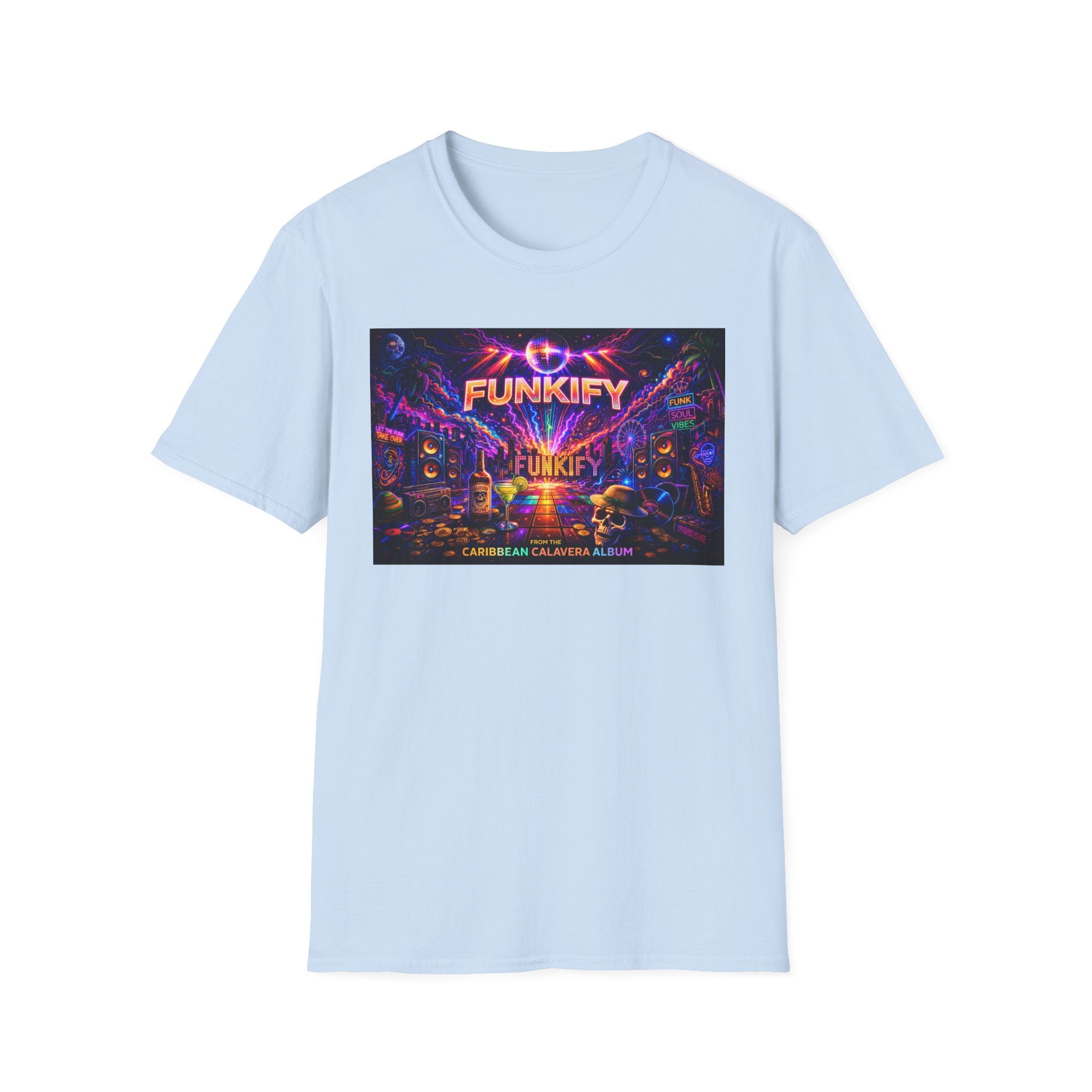 Funkify   Song Cover Art From The Caribbean Calavera Album  Neon City T-Shirt – Retro Synthwave Music Tee