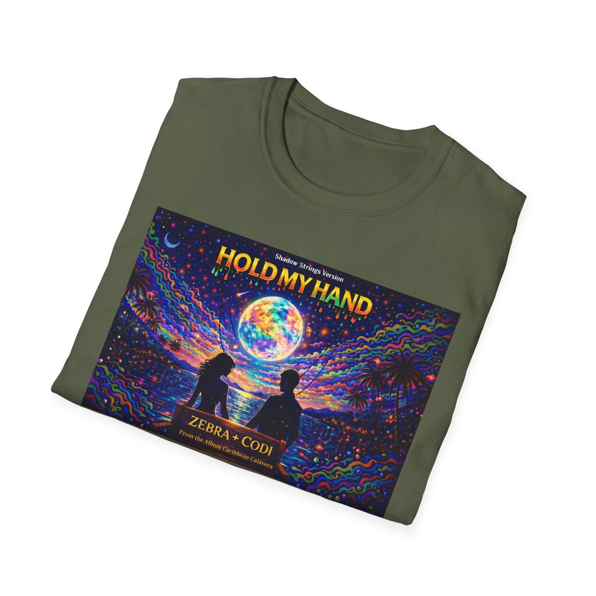 Hold My Hand Graphic T-Shirt  Song Cover Art From The Caribbean Calavera Album — Cosmic Couple Silhouette Tee