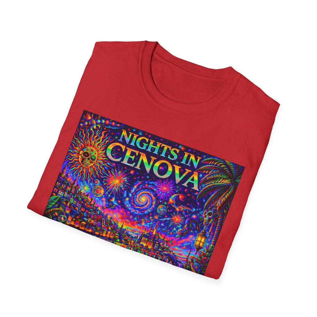 Nights in Cenovia T-Shirt  Song Cover Art From The Caribbean Calavera Album   — Colorful Fireworks Cityscape Tee