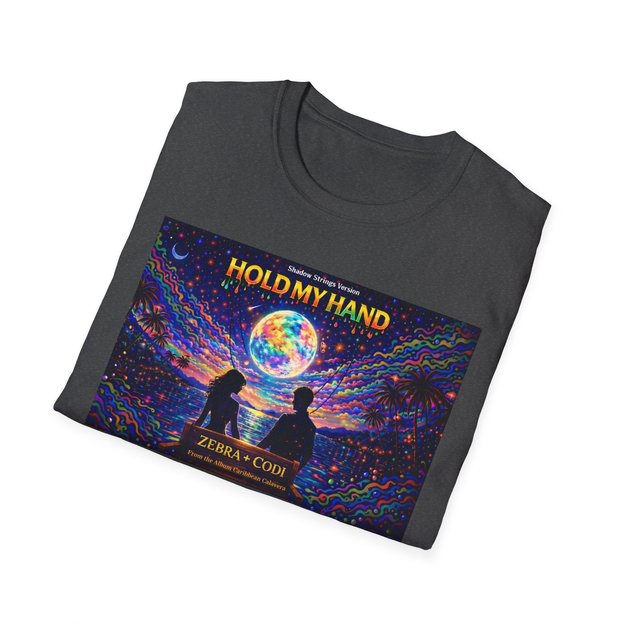 Hold My Hand Graphic T-Shirt  Song Cover Art From The Caribbean Calavera Album — Cosmic Couple Silhouette Tee