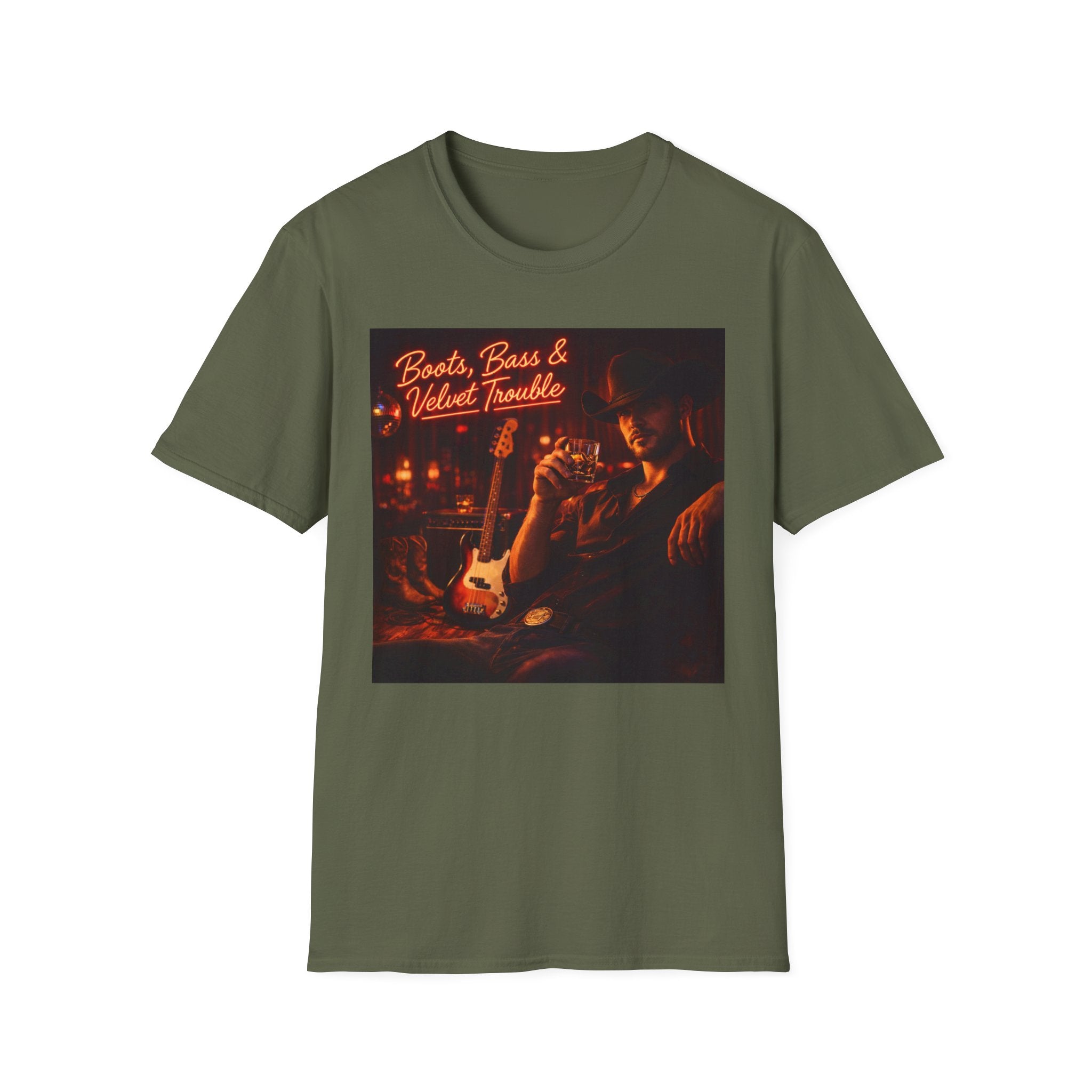 "Boots, Bass & Velvet Trouble" Retro Music Tee Vintage Rock T-Shirt —
