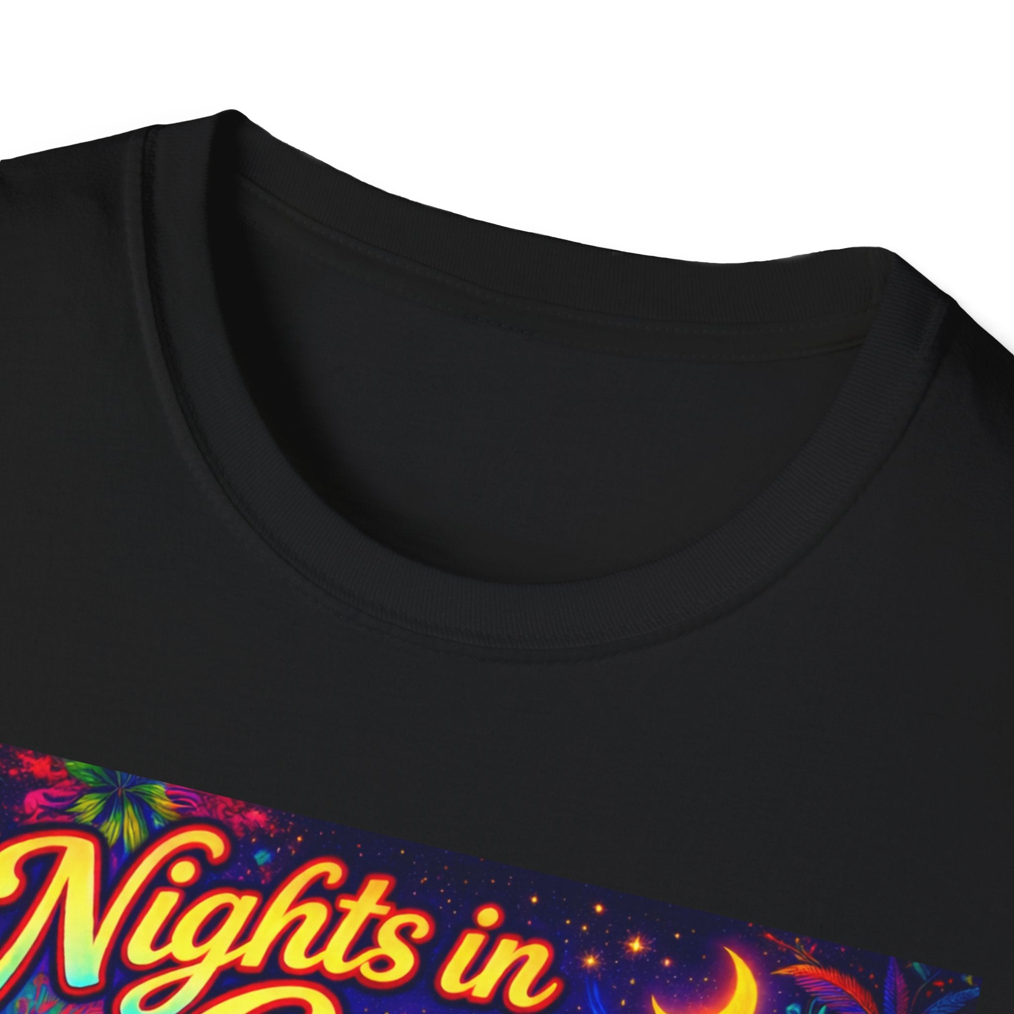 Nights in Cenova Graphic T-Shirt Song Cover Art From The Caribbean Calavera Album — Colorful Festival Street Scene