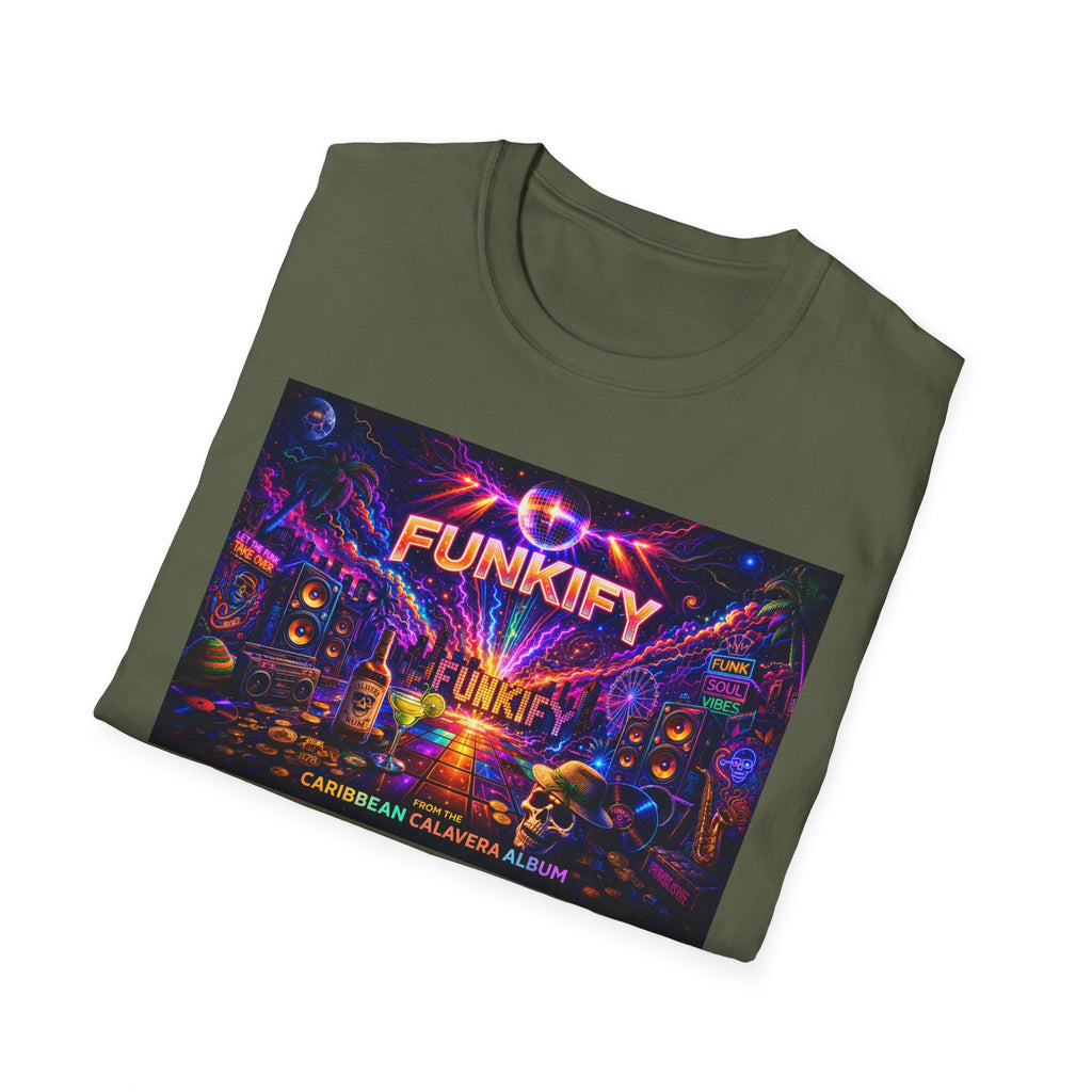 Funkify   Song Cover Art From The Caribbean Calavera Album  Neon City T-Shirt – Retro Synthwave Music Tee