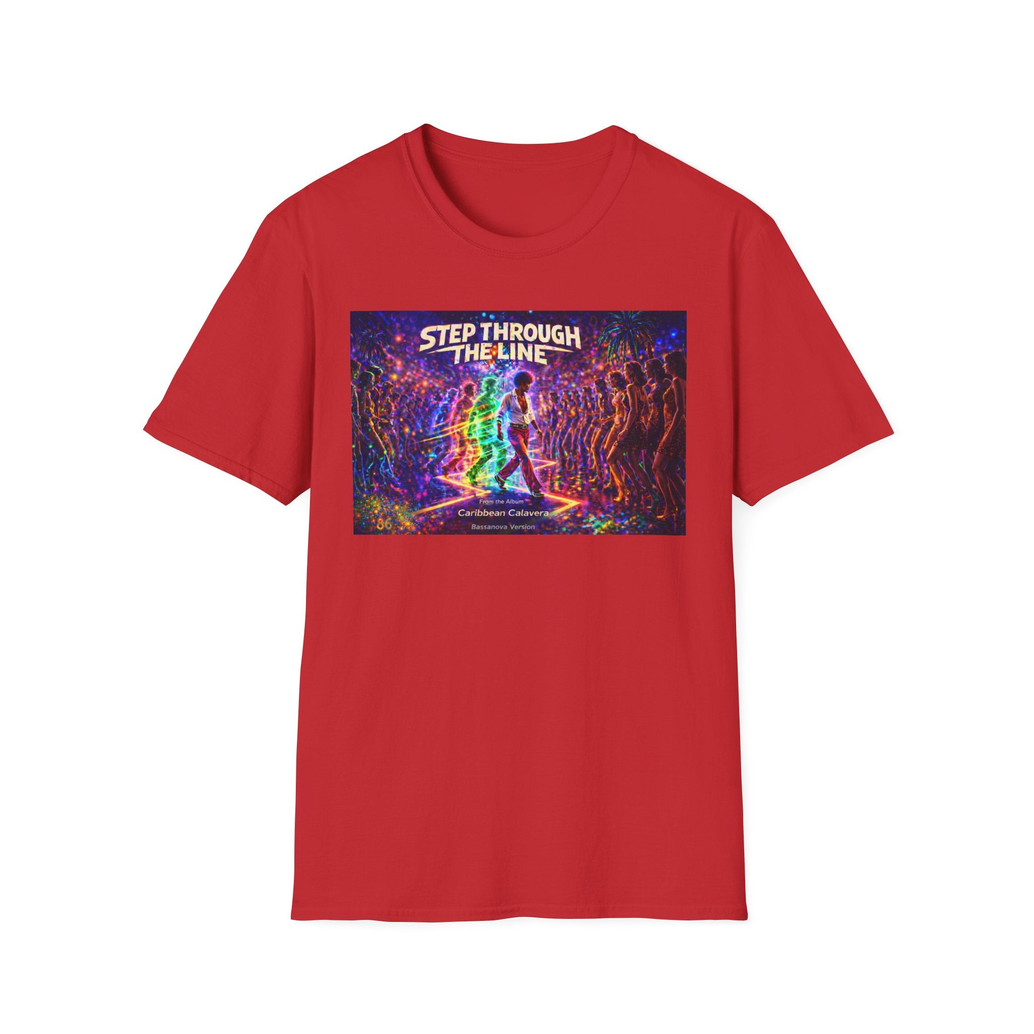 Step Through The Line T-Shirt Song Cover Art From The Caribbean Calavera Album  — Psychedelic Rainbow Silhouette Graphic Tee