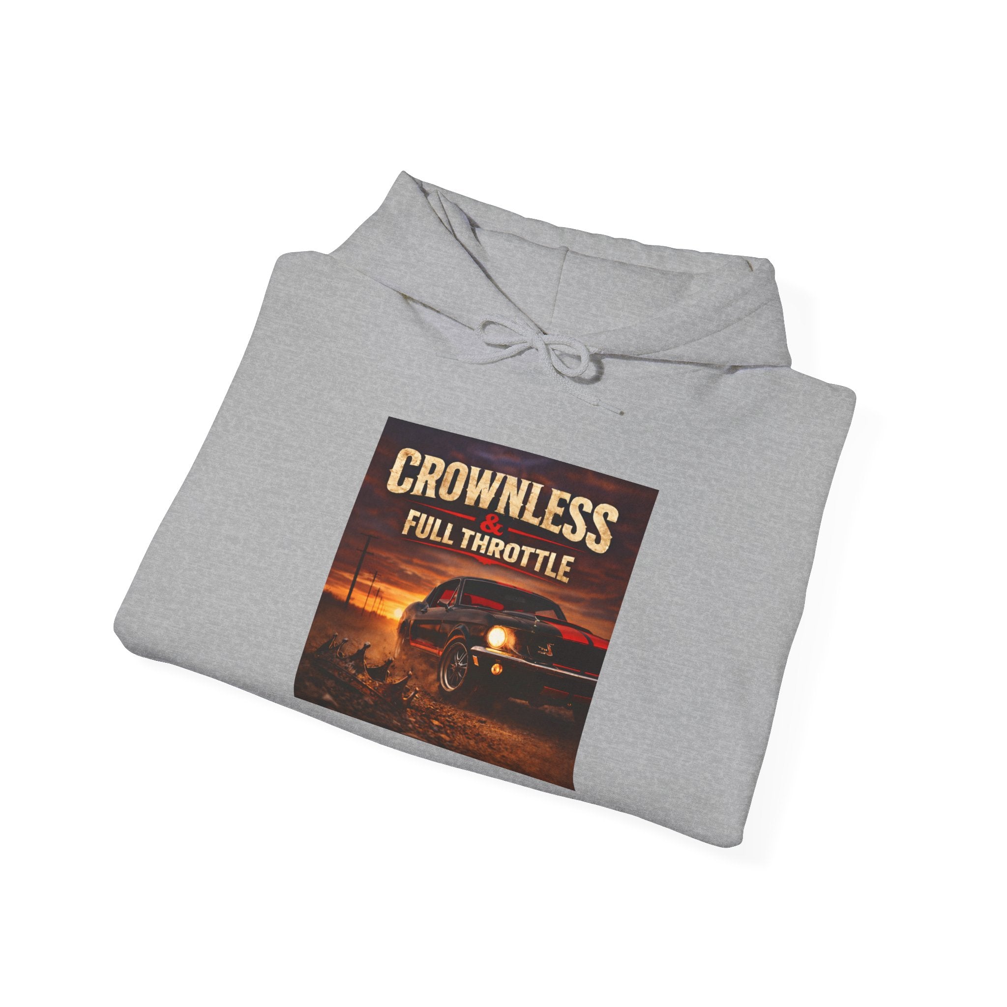 Crownless & Full Throttle Album Hoodie - Vintage Muscle Car Sunset Pullover