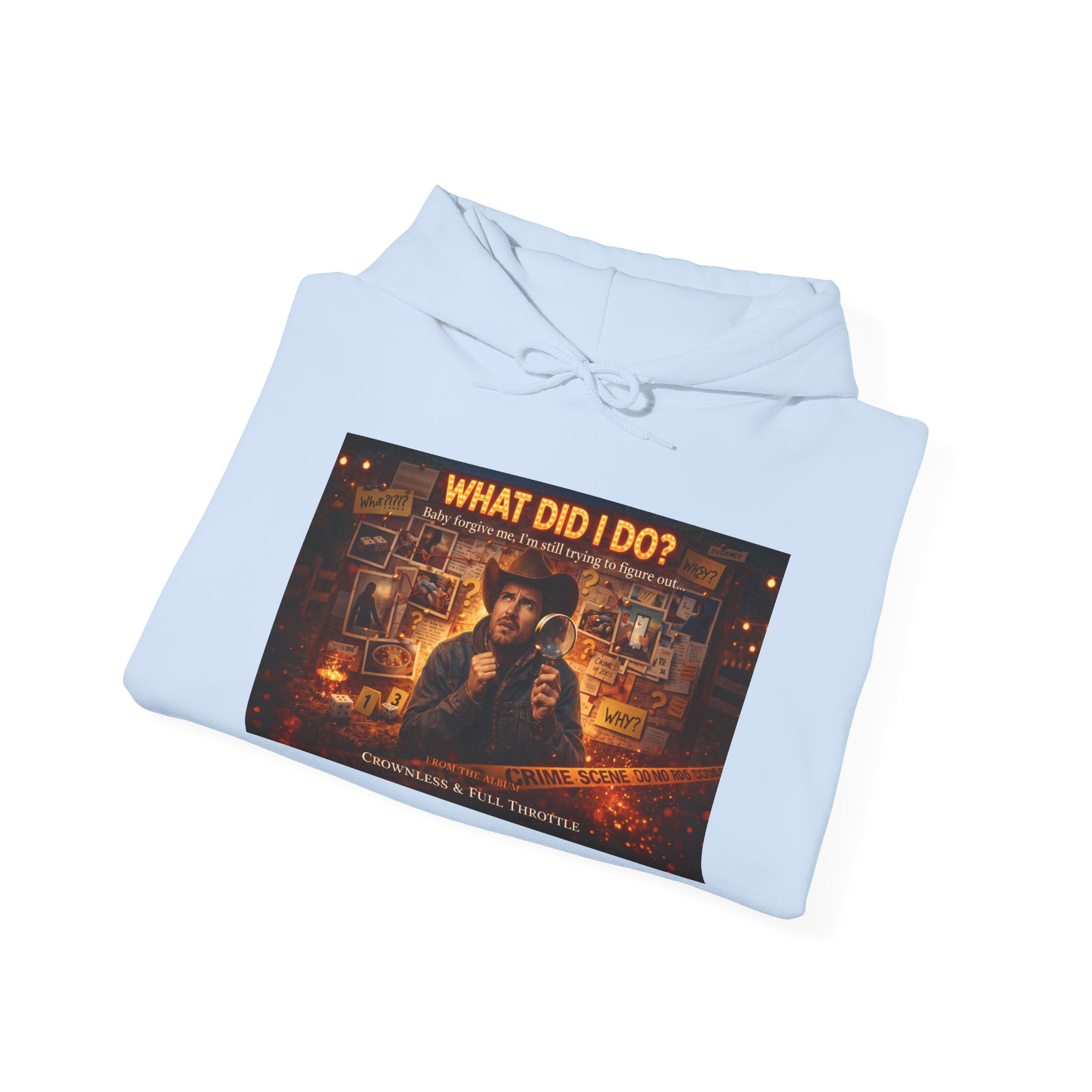 "What Did I Do?" Graphic Hoodie – Retro Mystery Movie Poster Sweatshirt