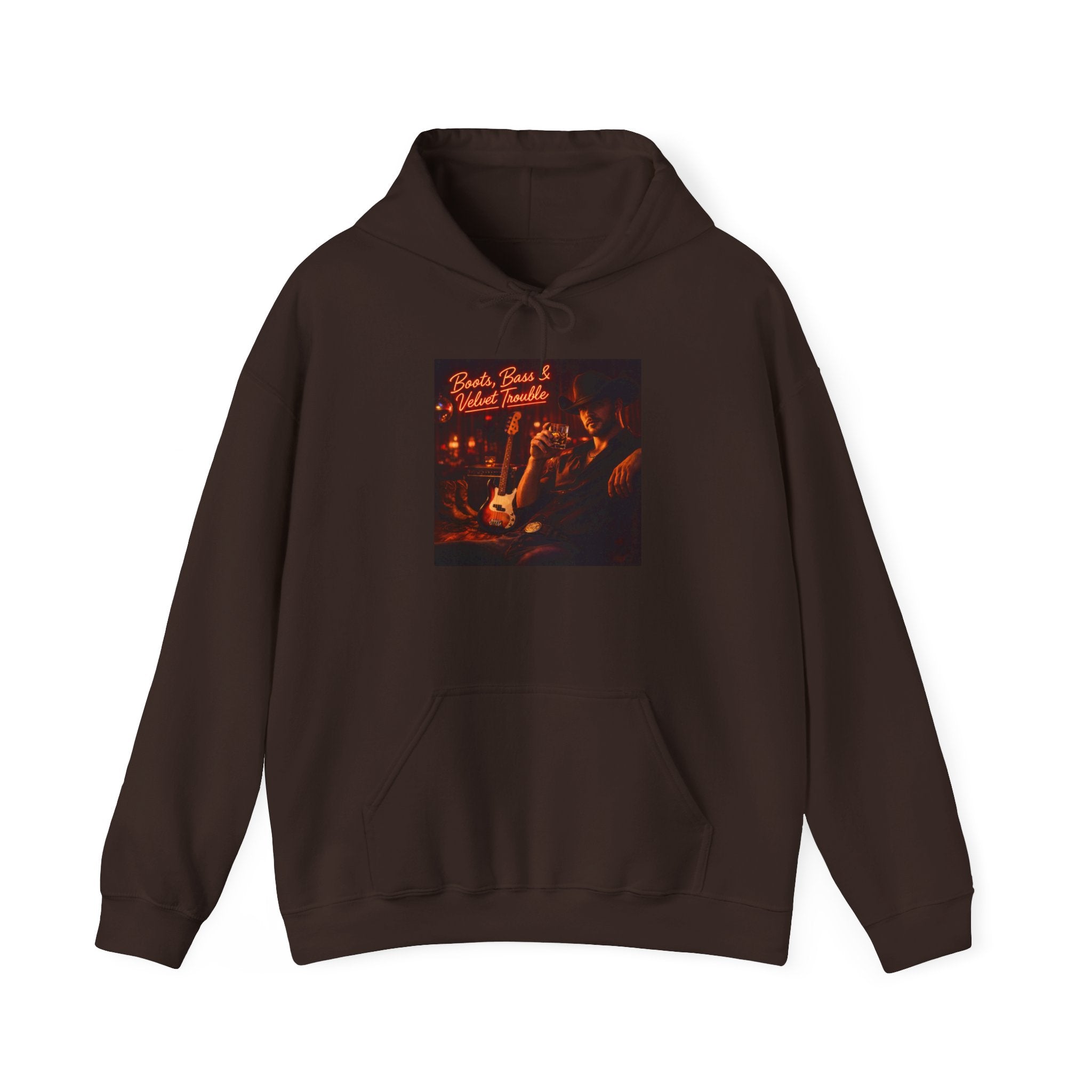 Boots Bass & Velvet Trouble Vintage Whiskey & Guitars Graphic Hoodie Cozy Bar Night Hoodie –