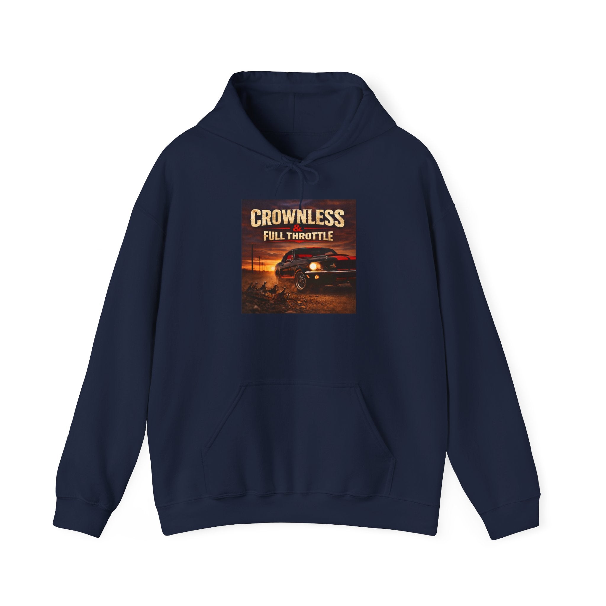 Crownless & Full Throttle Album Hoodie - Vintage Muscle Car Sunset Pullover
