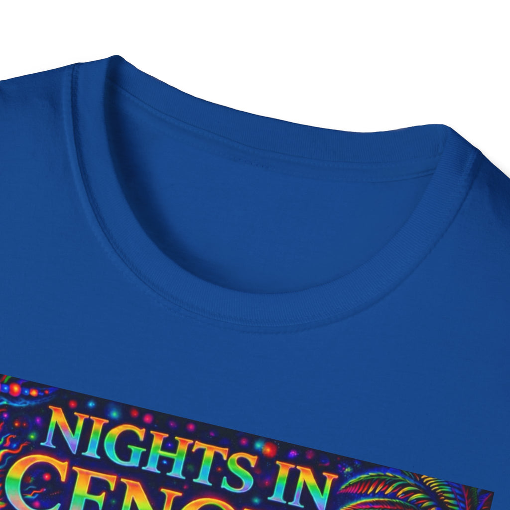 Nights in Cenovia T-Shirt  Song Cover Art From The Caribbean Calavera Album   — Colorful Fireworks Cityscape Tee