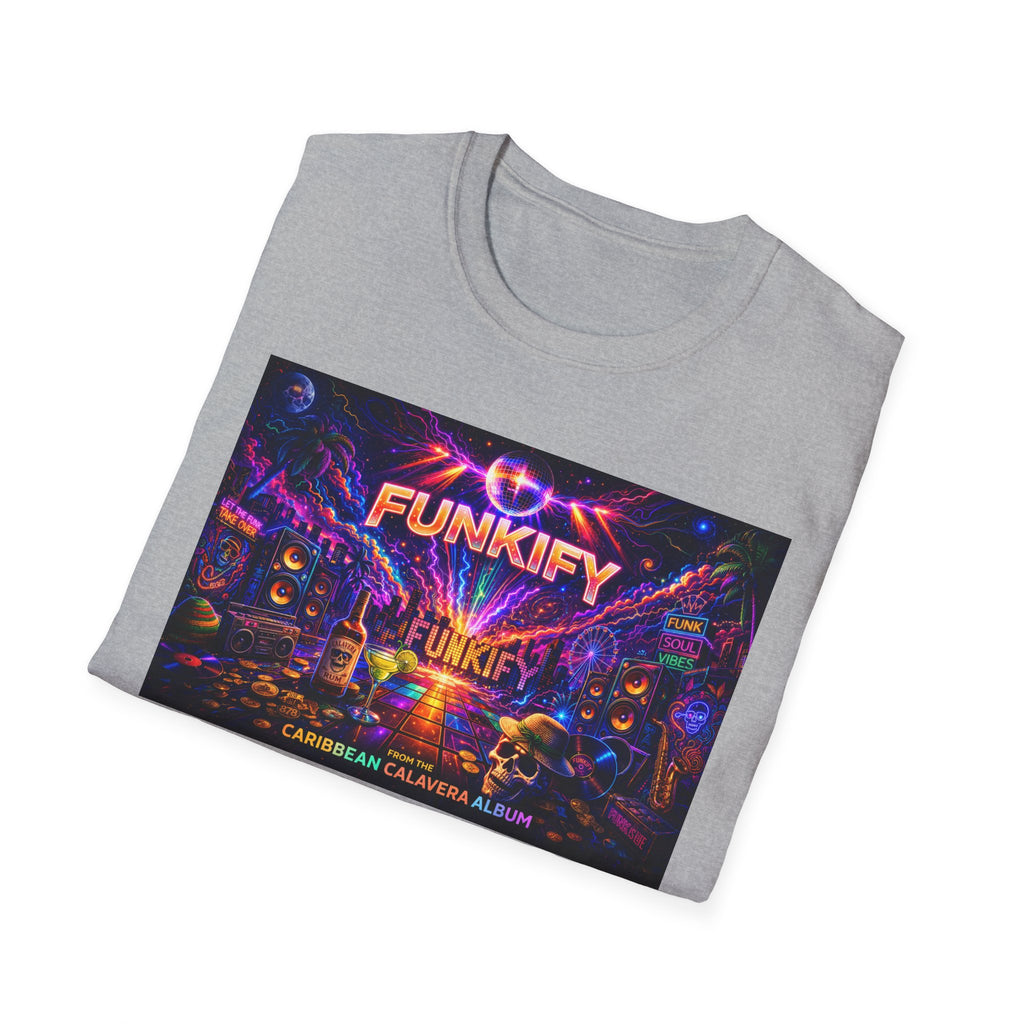 Funkify   Song Cover Art From The Caribbean Calavera Album  Neon City T-Shirt – Retro Synthwave Music Tee
