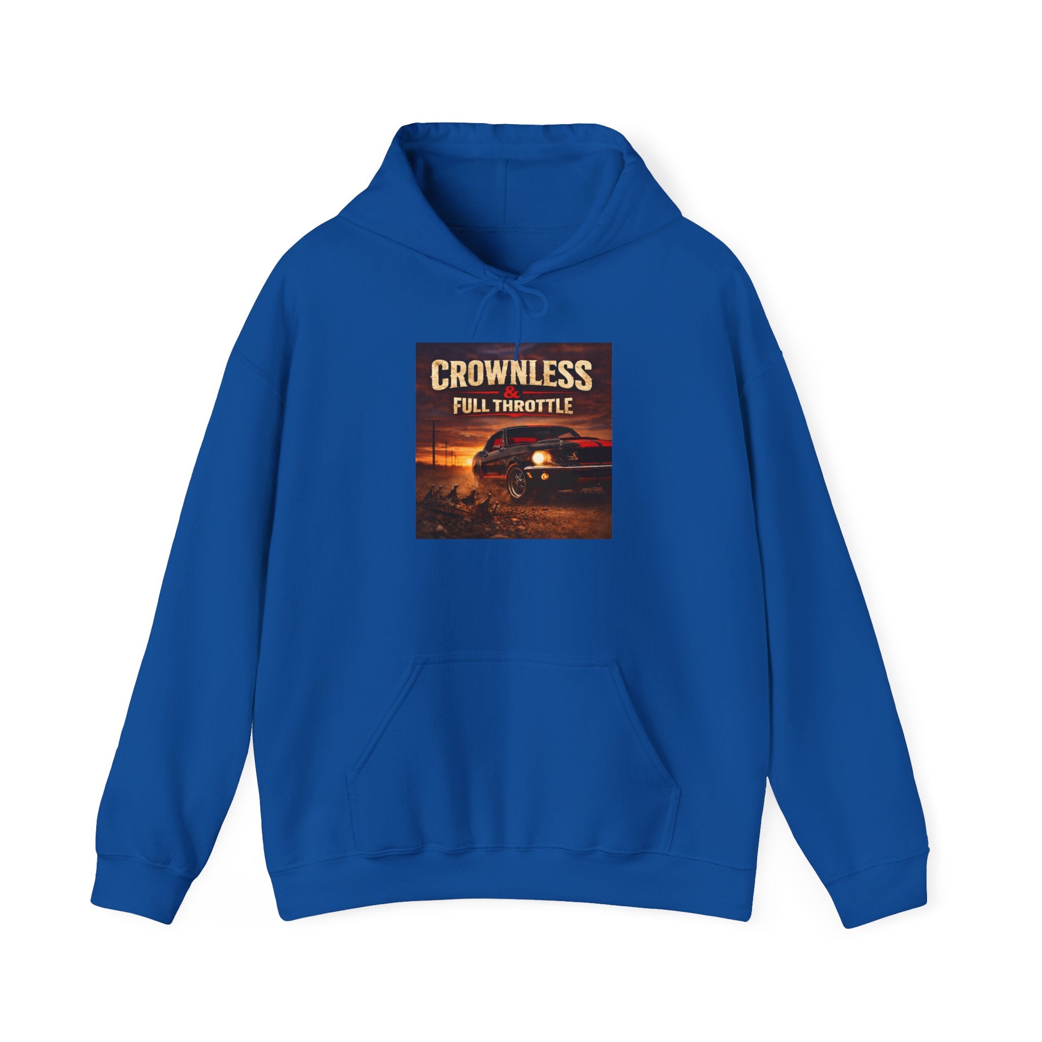 Crownless & Full Throttle Album Hoodie - Vintage Muscle Car Sunset Pullover