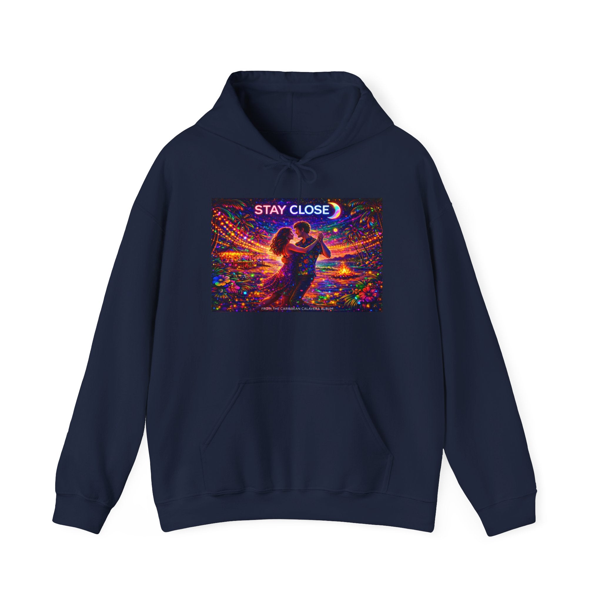 Stay Close Hoodie   Song Cover Art From The Caribbean Calavera Album  — Romantic Neon Couple Pullover