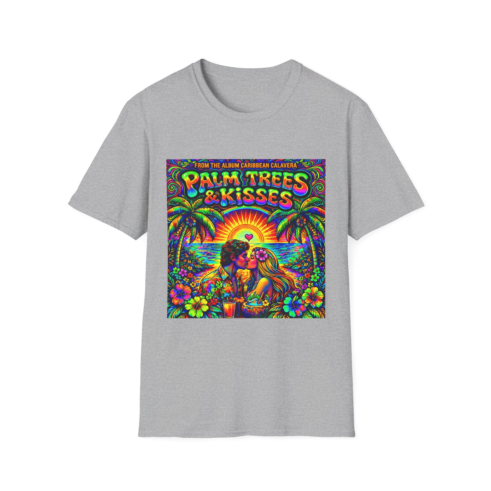 Palm Trees & Kisses Song Cover Art From The Caribbean Calavera Album  Tropical Graphic T-Shirt — Retro Sunset Beach Vibes