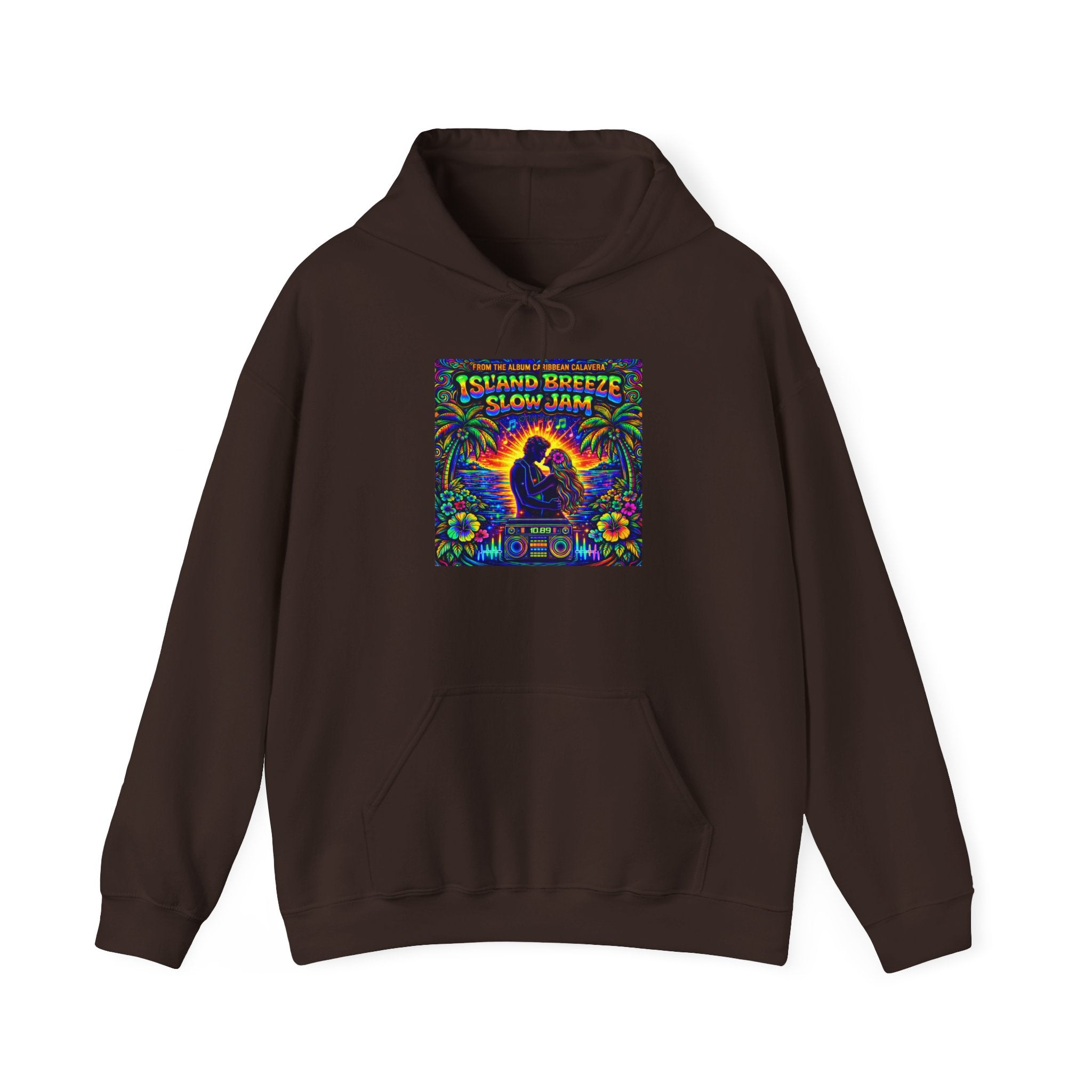 Island Breeze Slow Jam Hoodie  Song Cover Art From The Caribbean Calavera Album  — Retro Tropical Couple Graphic Hoodie