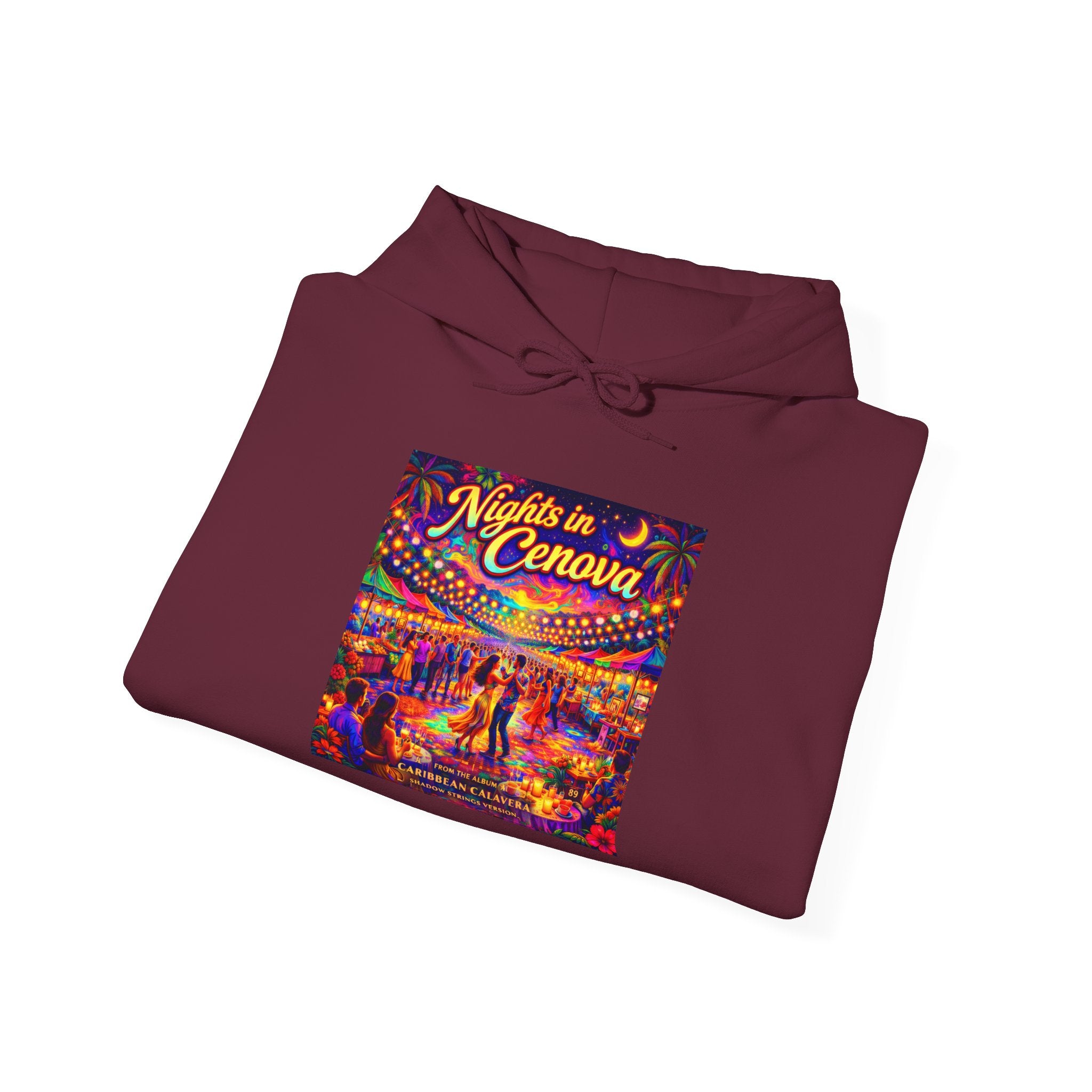 Nights in Cenova Song Cover Art From The Caribbean Calavera Album  Colorful Festival Street Scene Pullover HOODIE