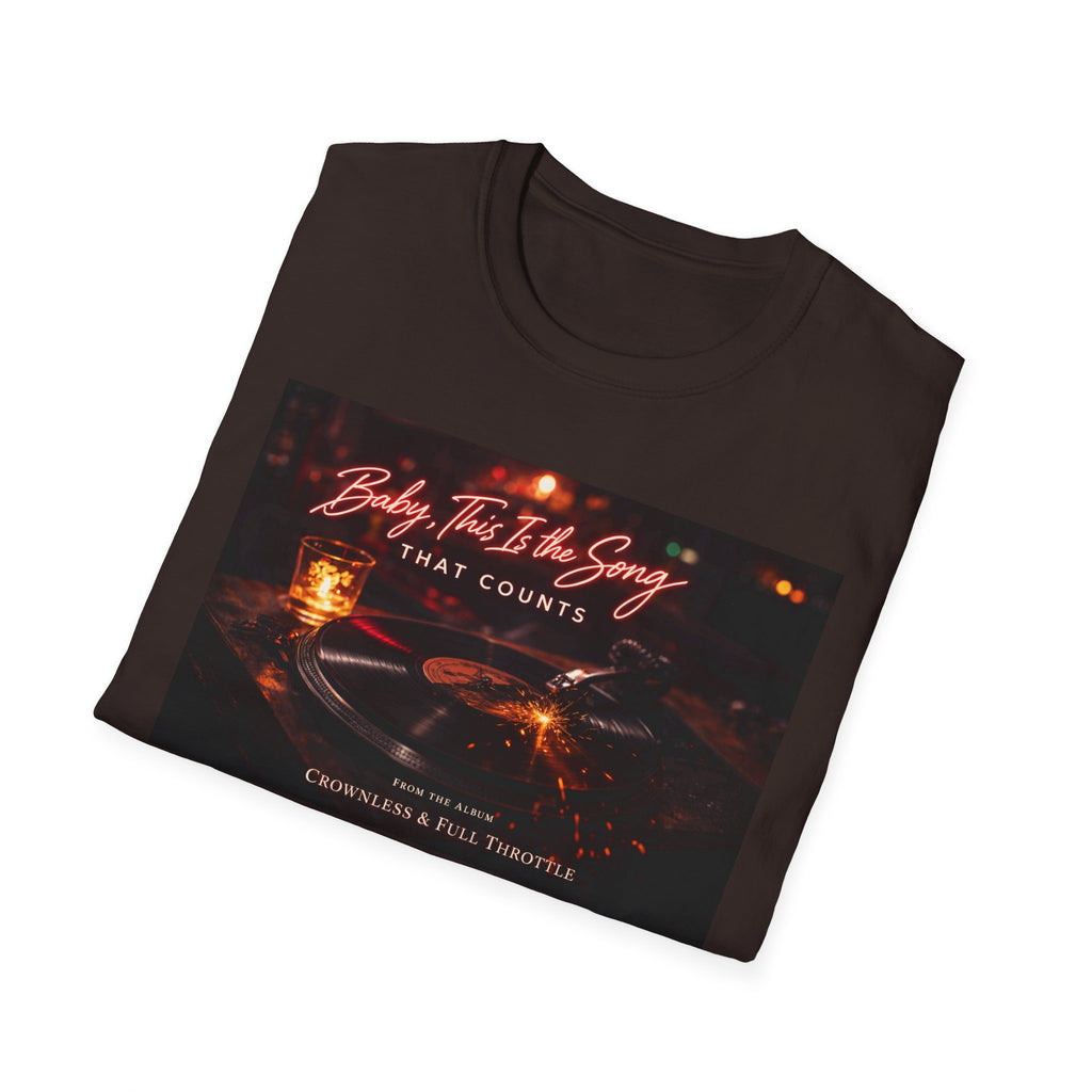 T‑Shirt — 'Baby, It's The Song That Counts'  Crownless and Full Throttle Album Cover Artwork Retro Candlelit Music Graphic Tee