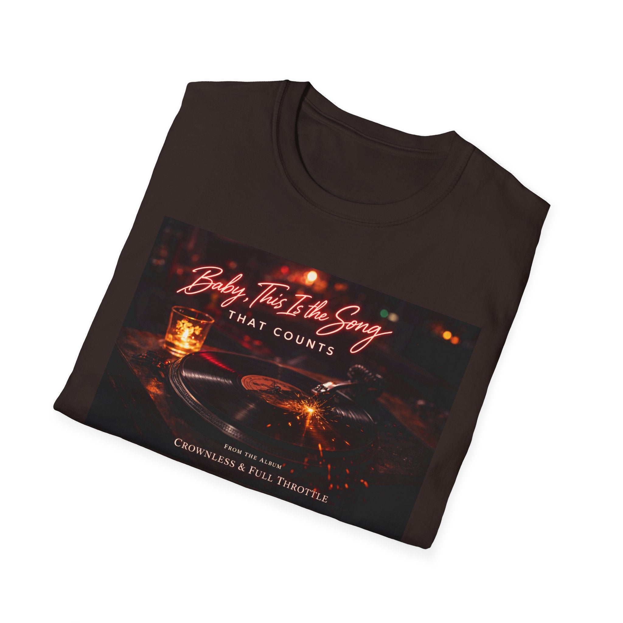 T‑Shirt — 'Baby, It's The Song That Counts'  Crownless and Full Throttle Album Cover Artwork Retro Candlelit Music Graphic Tee