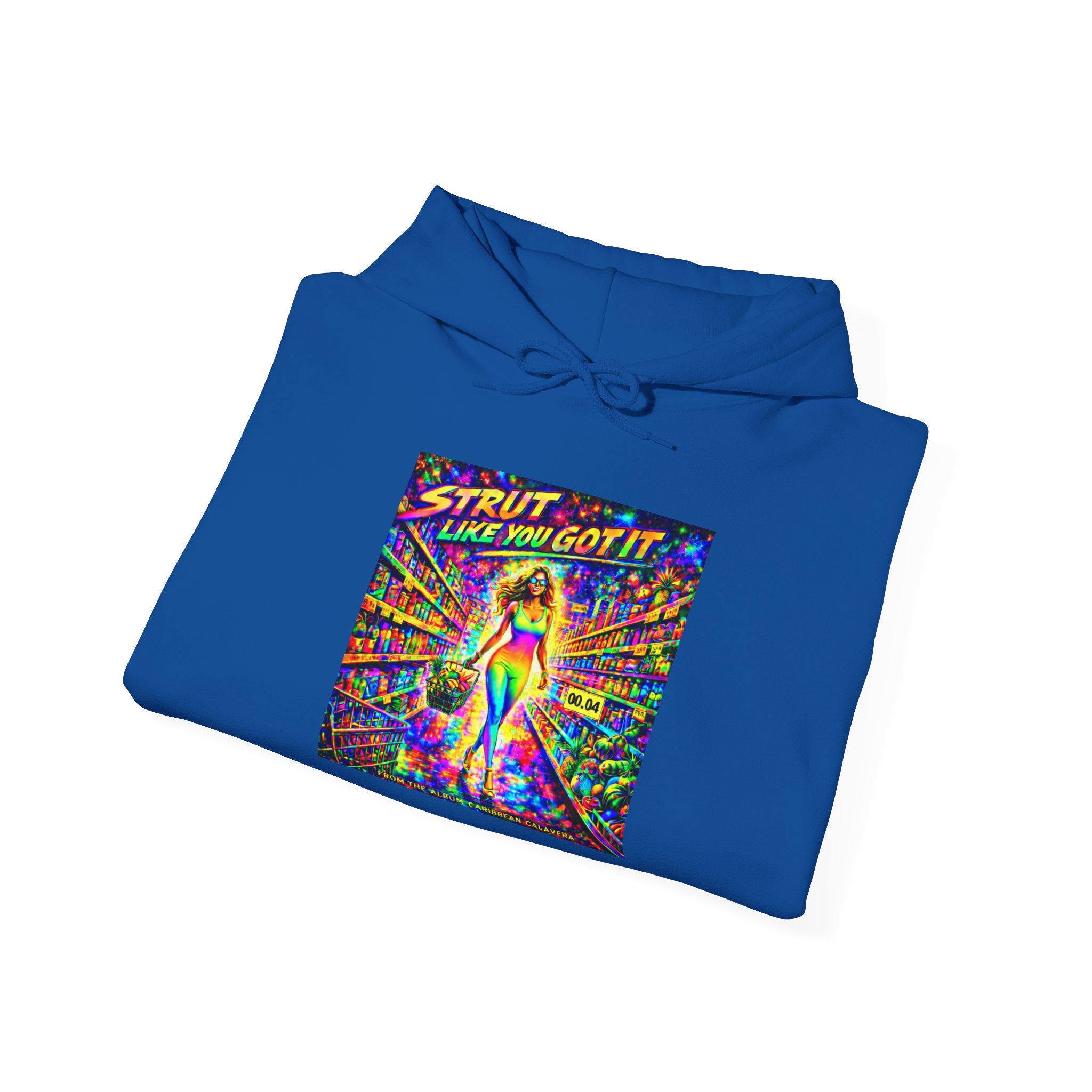 Strut! Like You Got It Retro Disco Hoodie Song Cover Art From The Caribbean Calavera Album — Colorful Rainbow Graphic